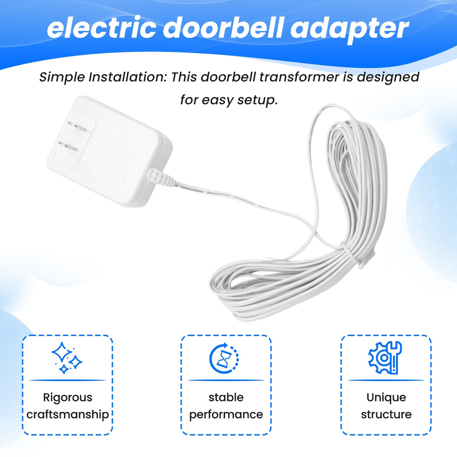 Doorbell Transformer 24V Adapter for Video Doorbell, 16.4ft Long C Wire 7176