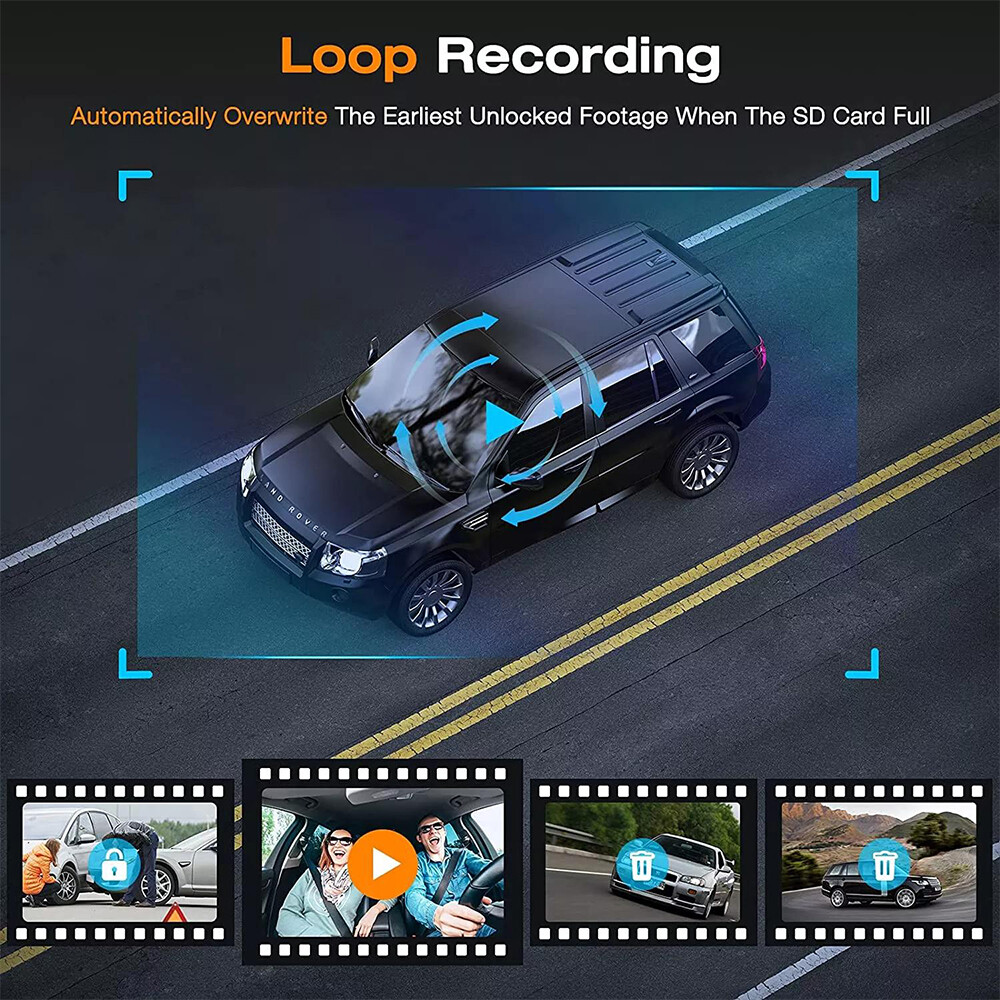 Car Dual Lens Dash Cam HD 1080P Front Rear inside Video Recorder Camera G-sensor