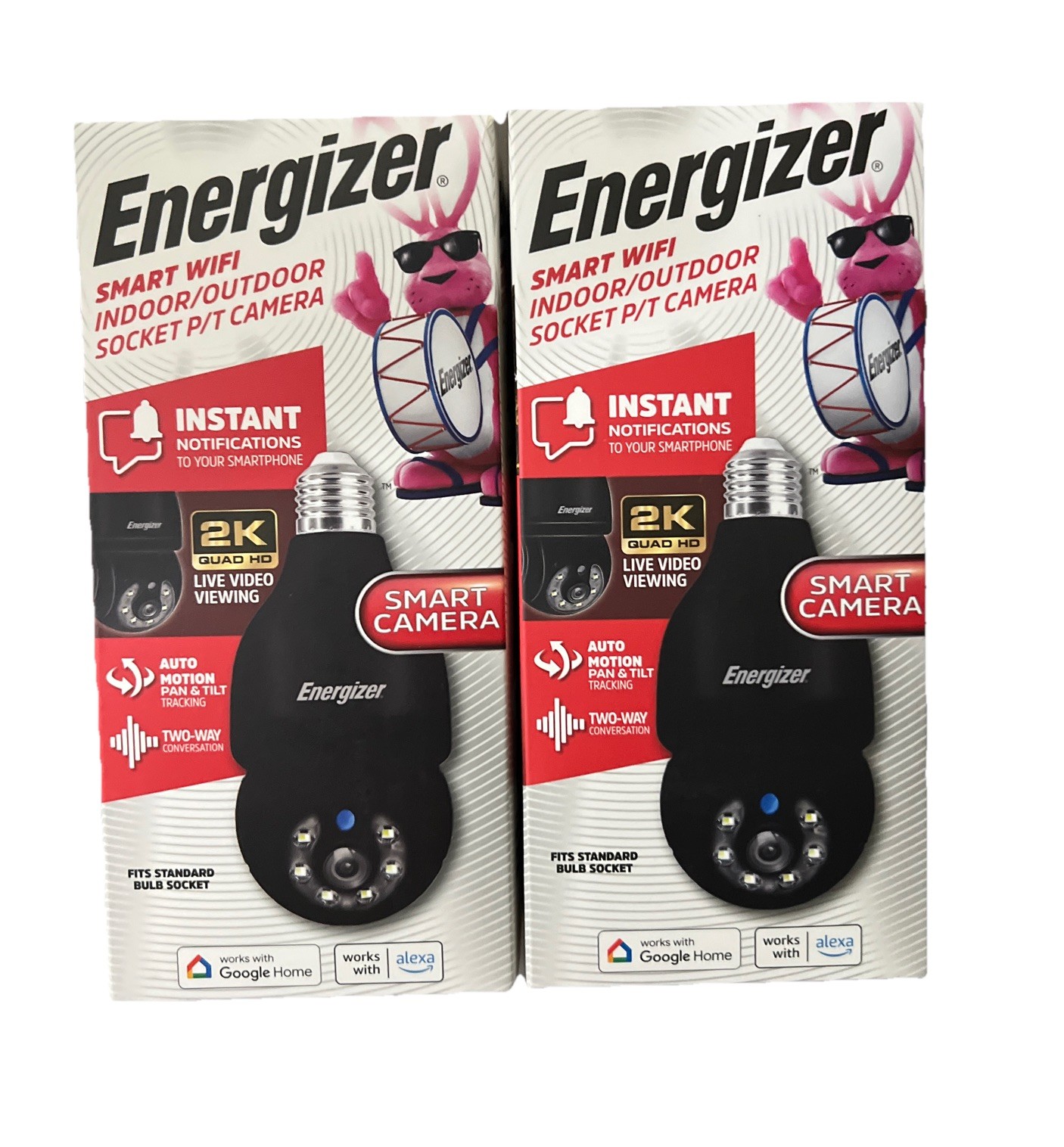 Energizer Smart WIFI Indoor/Outdoor Bulb Socket P/T Camera Bundle Of 2 Black