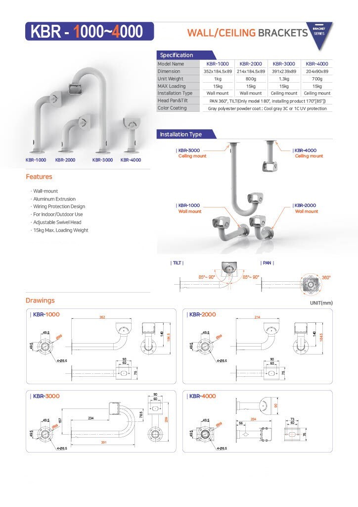 Universal Surveillance Security Camera J Shape Mount Bracket KBR-2000