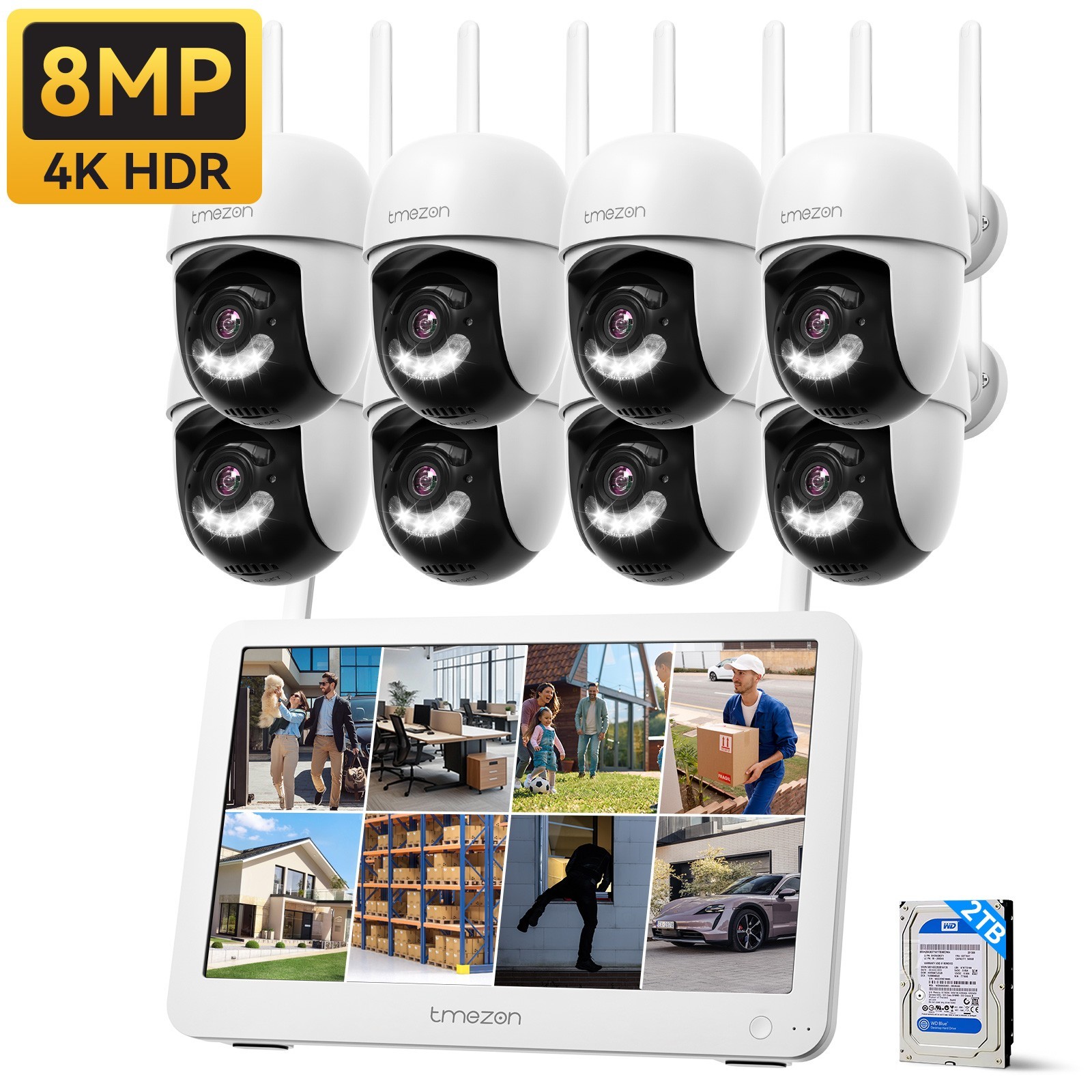 8MP PTZ Security Camera System Wireless 10CH NVR with Monitor for Home Security