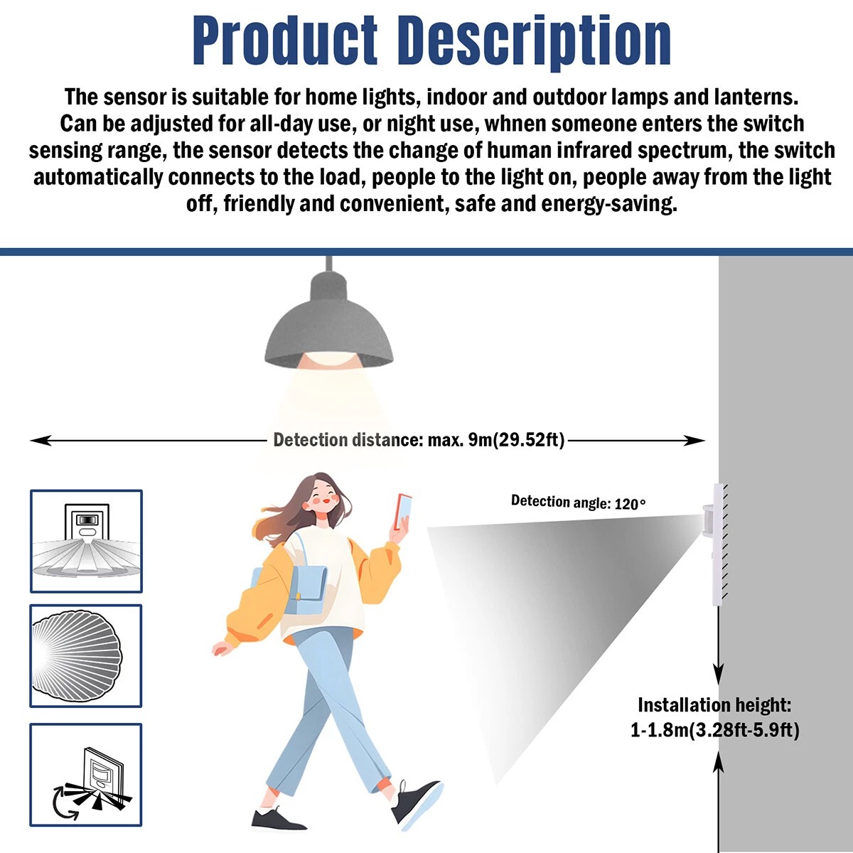 Automatic PIR Occupancy Motion Sensor Light Switch Auto On/Off Infrared