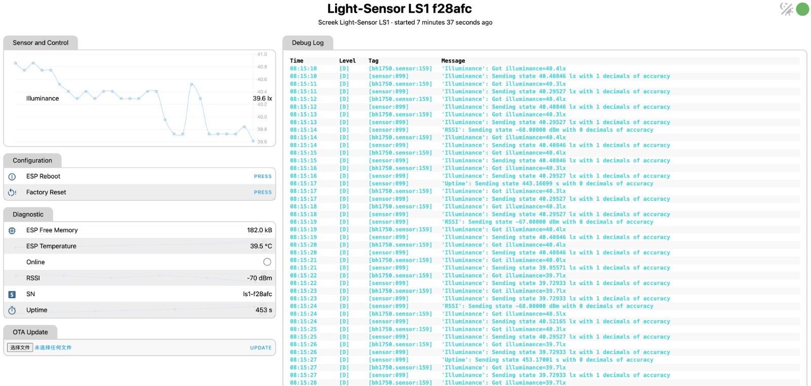 SCREEK Wi-Fi HomeAssitant Light-Sensor LS1(ESP32C3, BH1750)