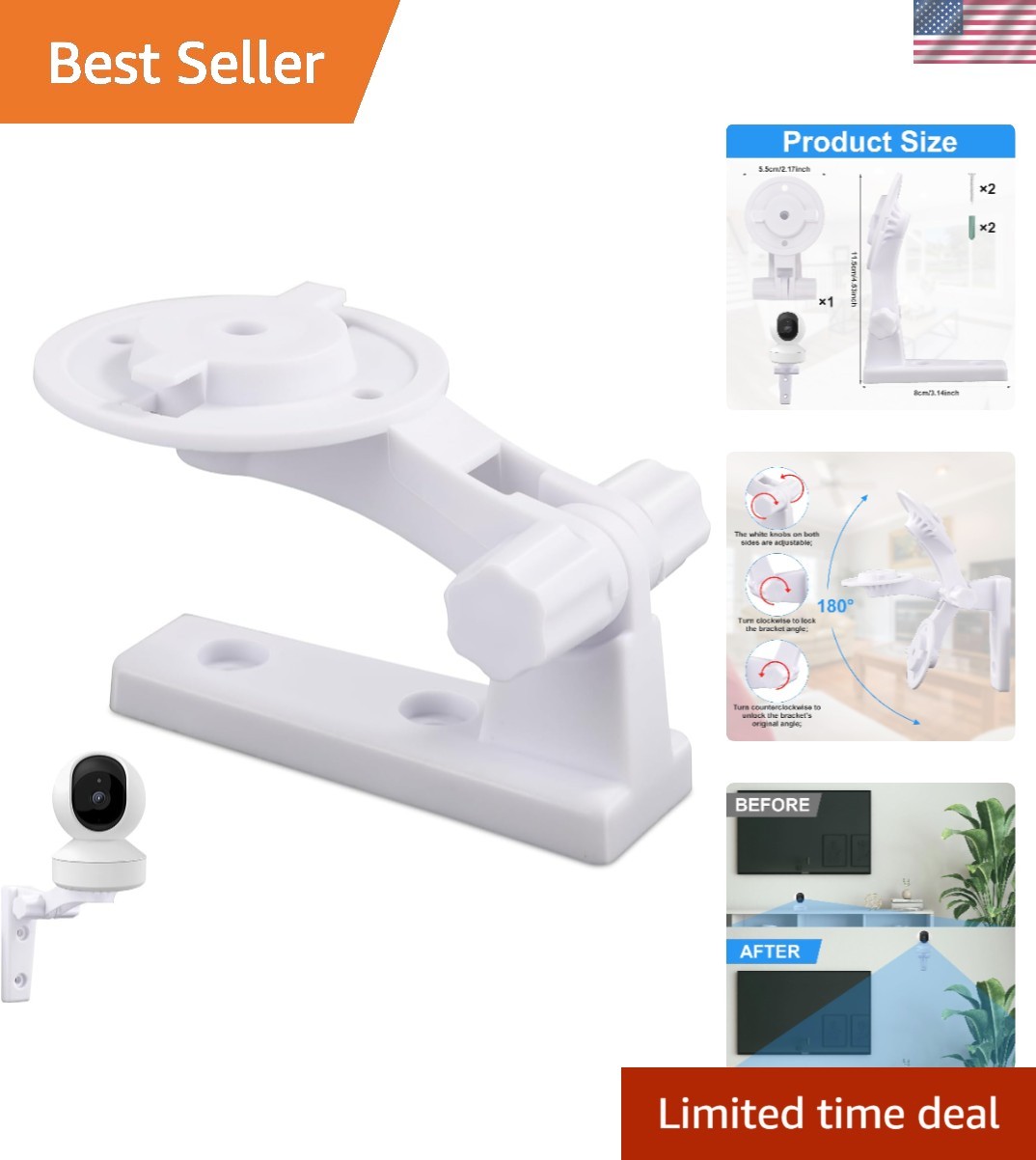 Adjustable White Camera Wall Mount for Reolink E1/E1 Pro & Mercury TPLINK