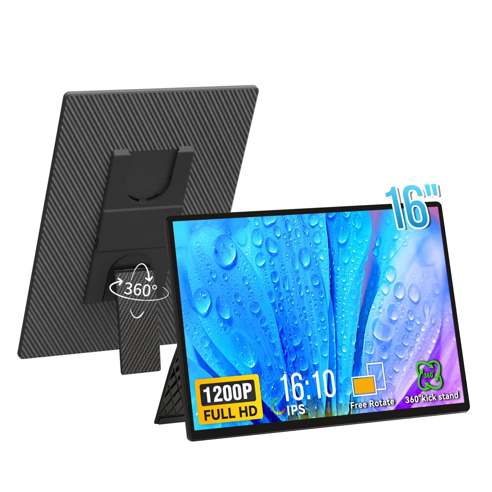 Bkvoo Portable Monitor 16 1200P Fhd Laptop Screen Extender Horizontal Vertical