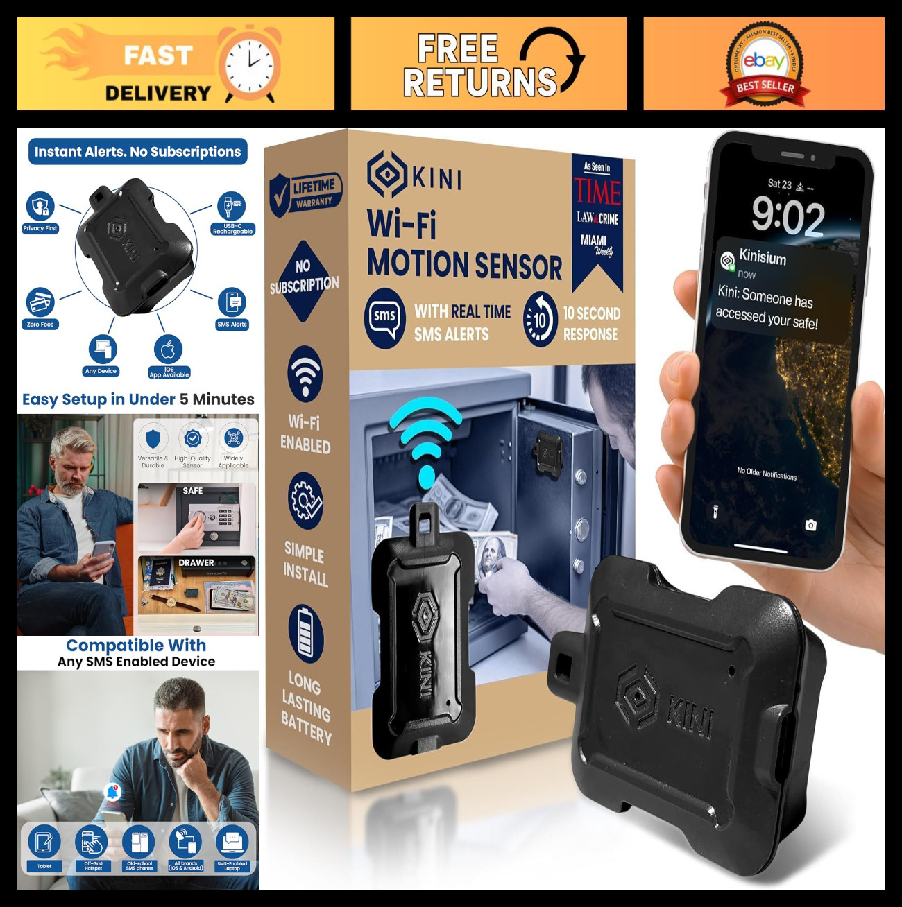 Wi-Fi Motion Sensor Alarm – Real-time SMS & Email Alerts – Easy Install, No Subs