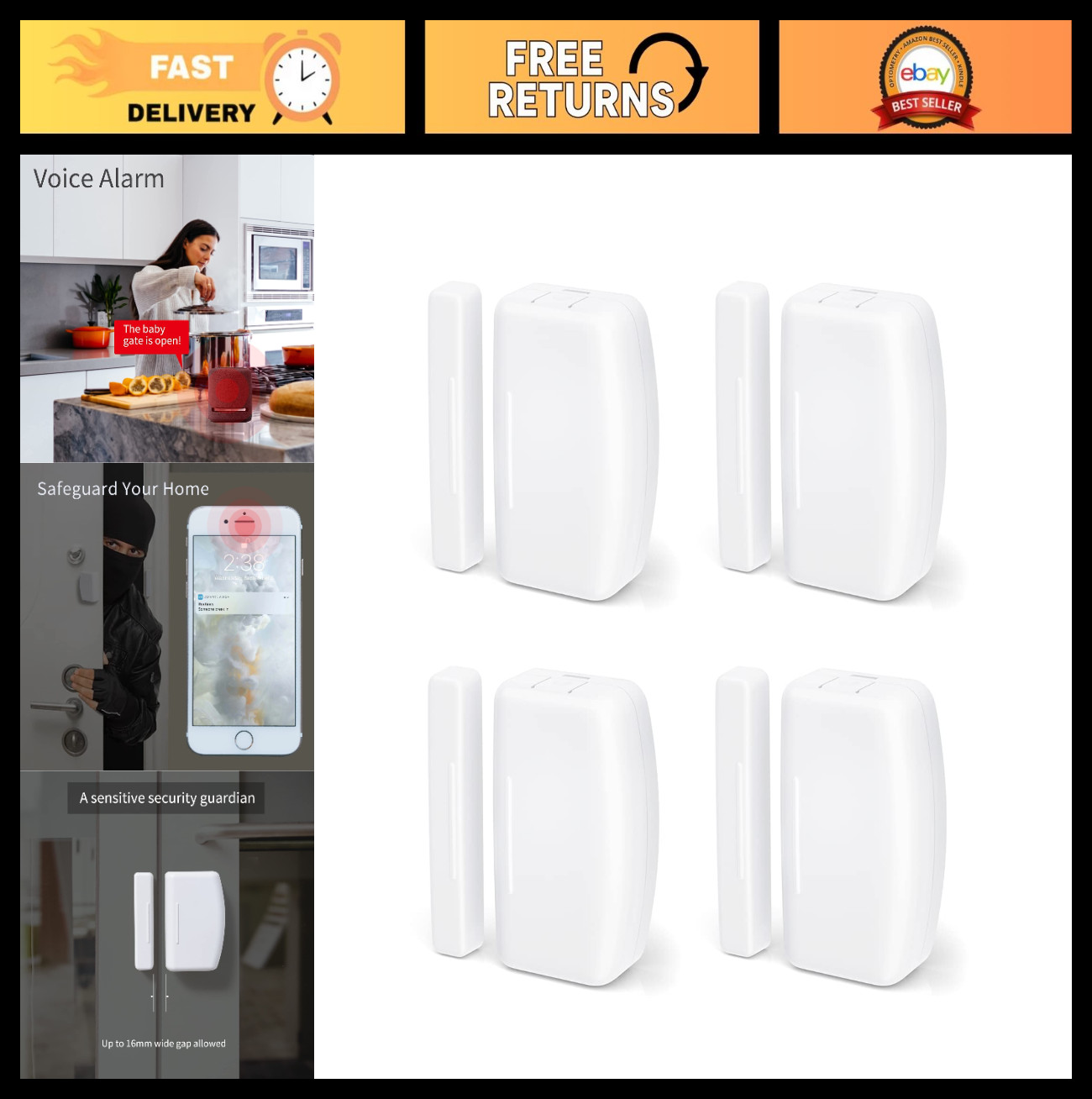 Zigbee Contact Sensor 4 Pack – Door & Window Monitor for Home Automation, Works