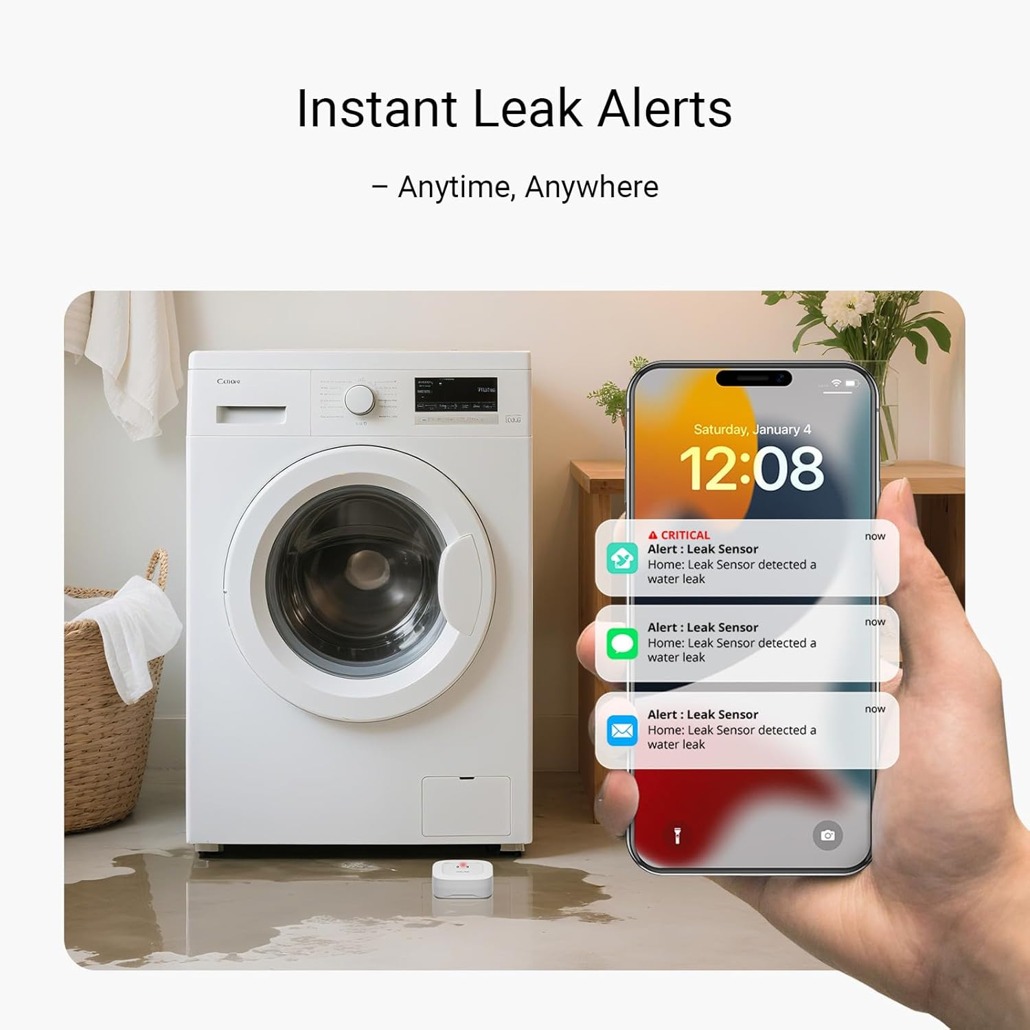 Water Leak Starter Kit: Hub + 4 Leak Sensor 1 (Silent), Lora Long-Range, App/…