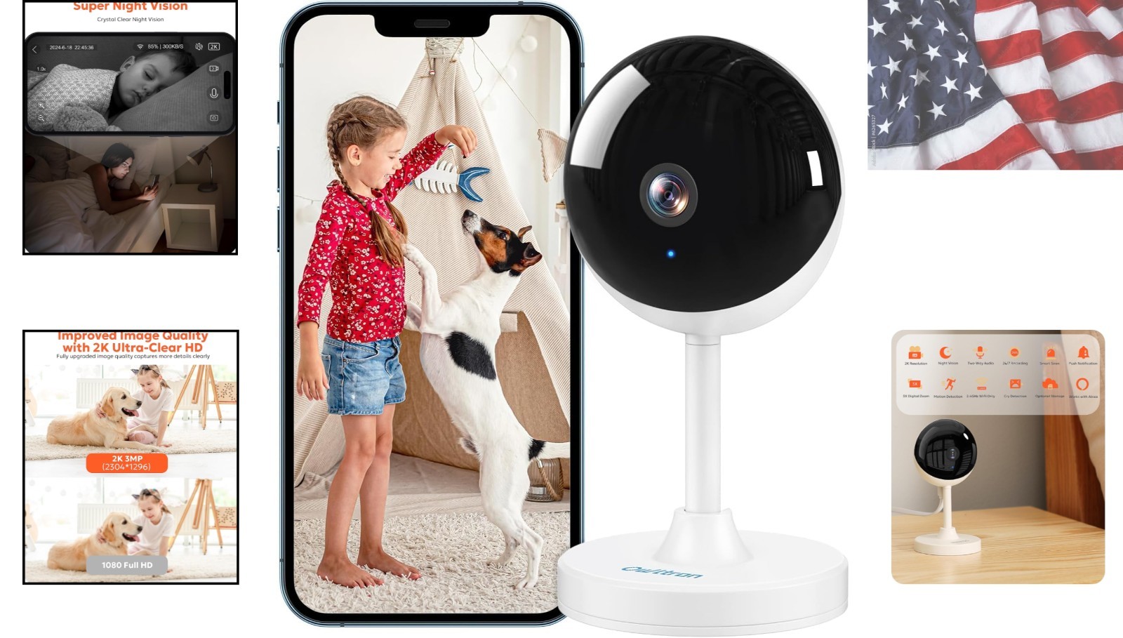 2K Indoor Camera for Home with Alexa Support, Night Vision & Live Streaming