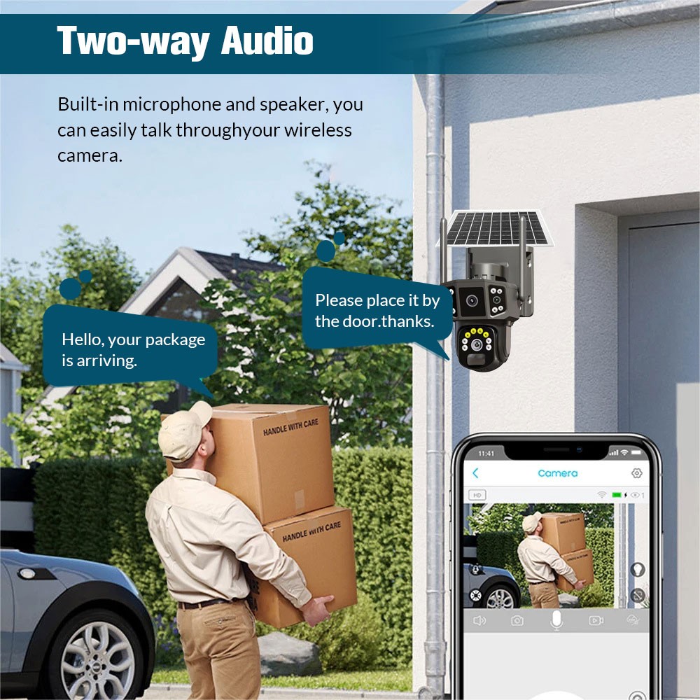 Solar Battery Powered Wireless WiFi Outdoor Pan/Tilt Home Security Camera System