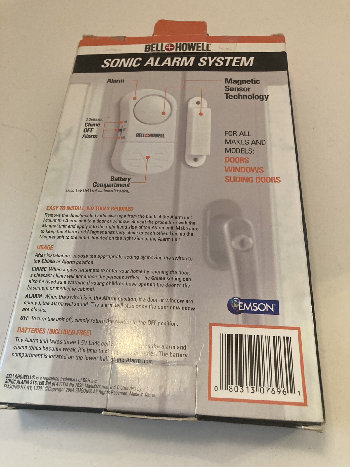 Bell and Howell Sonic Alarm System Wireless Battery Operated 90dB