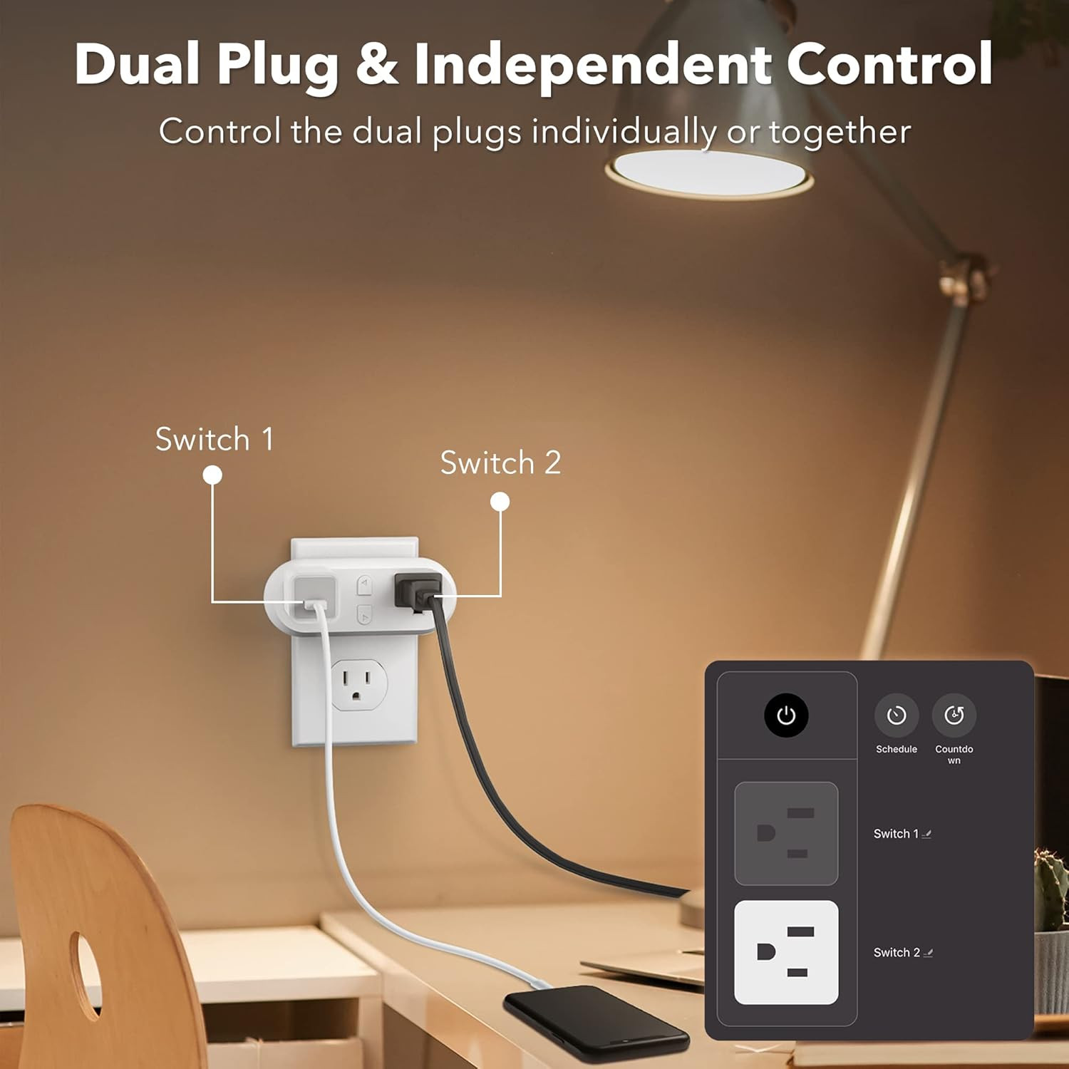 Smart Plug 15A, Wifi&Bluetooth Outlet Extender Dual Socket Plugs Works with A…