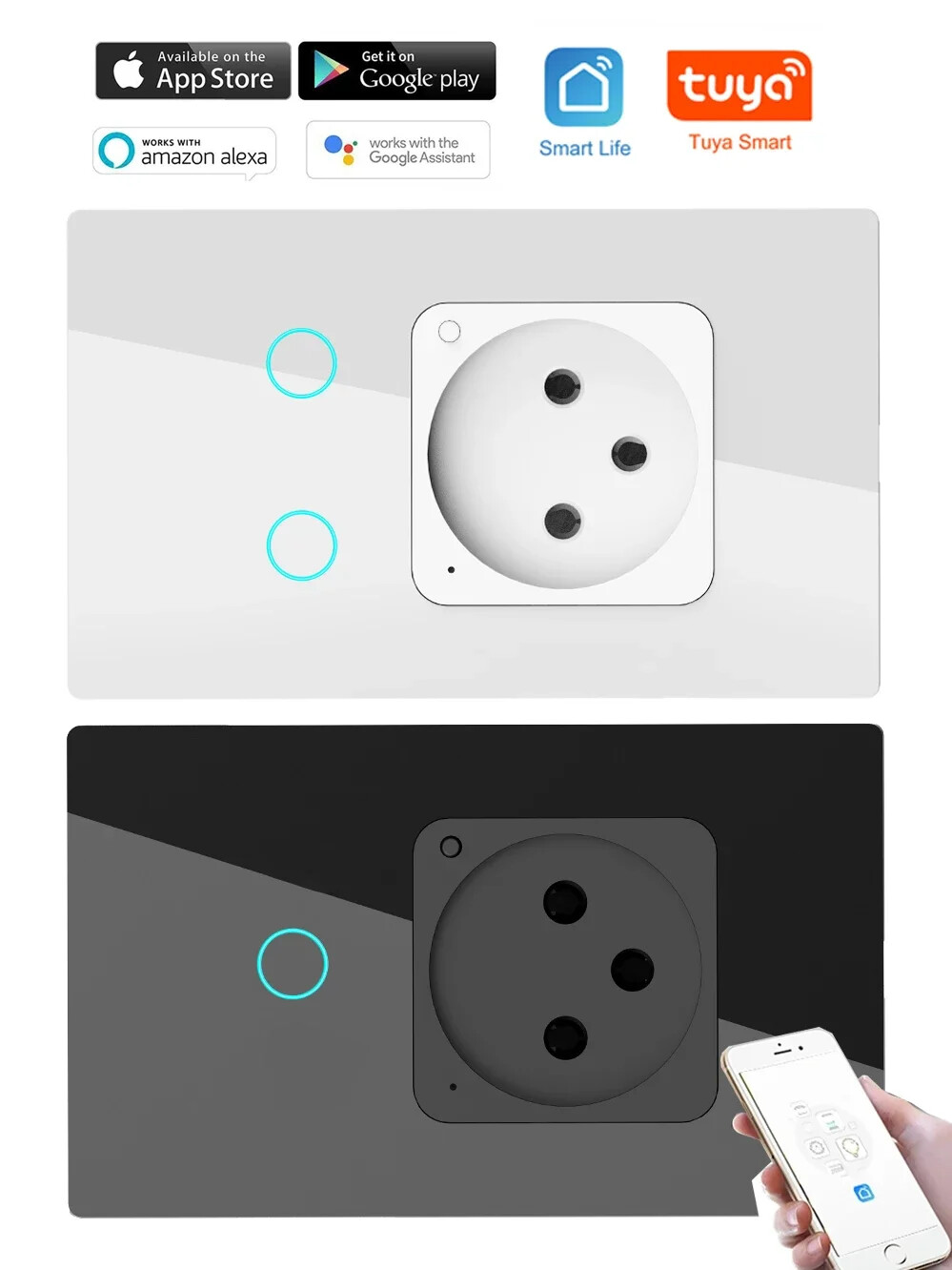 Tuya APP Wifi Smart Israel Power Wall Sockets Glass Panel 16A with LED Indicator