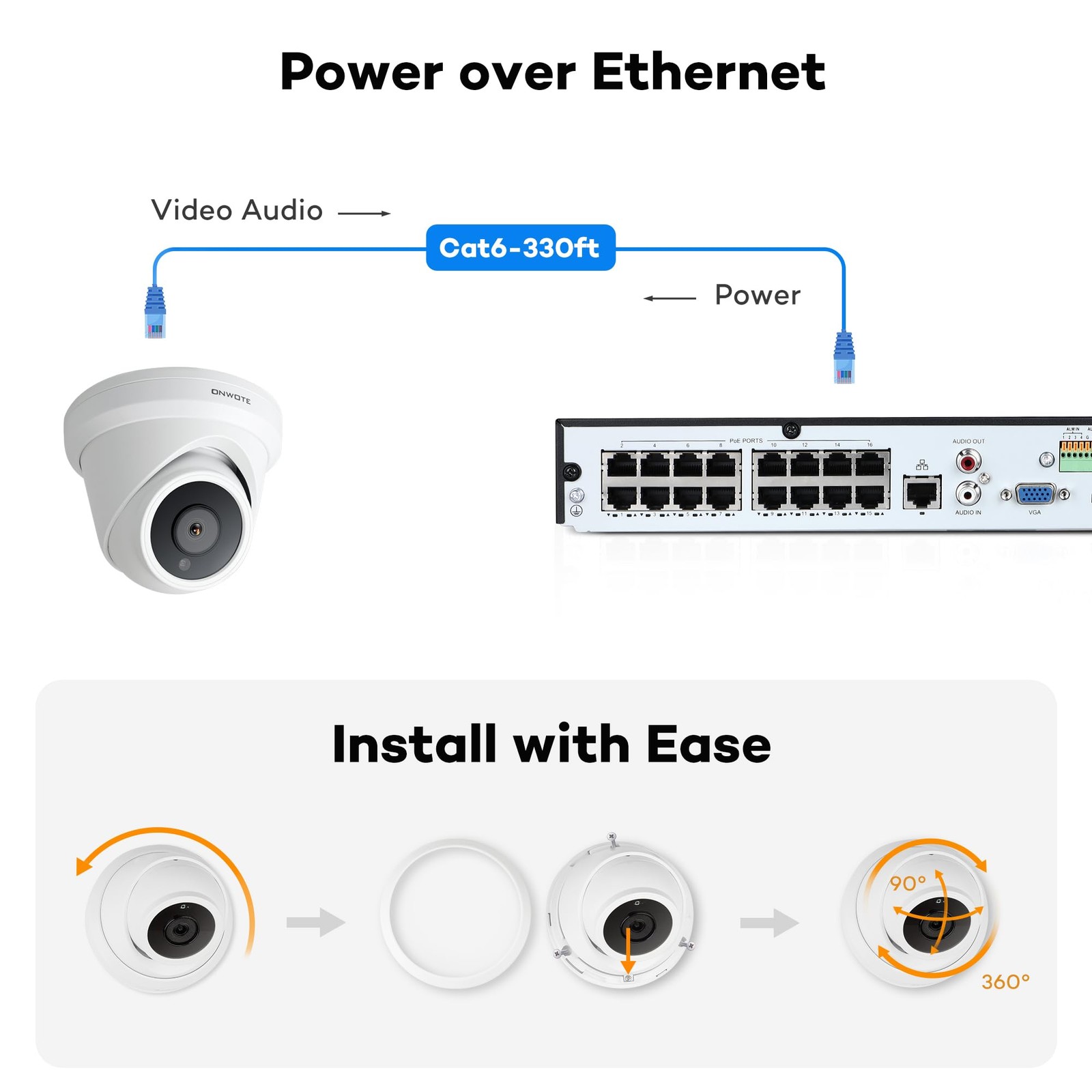 ONWOTE 4K 8MP PoE IP Security Camera, AI Human Vehicle Detection, 3840×2160 8…