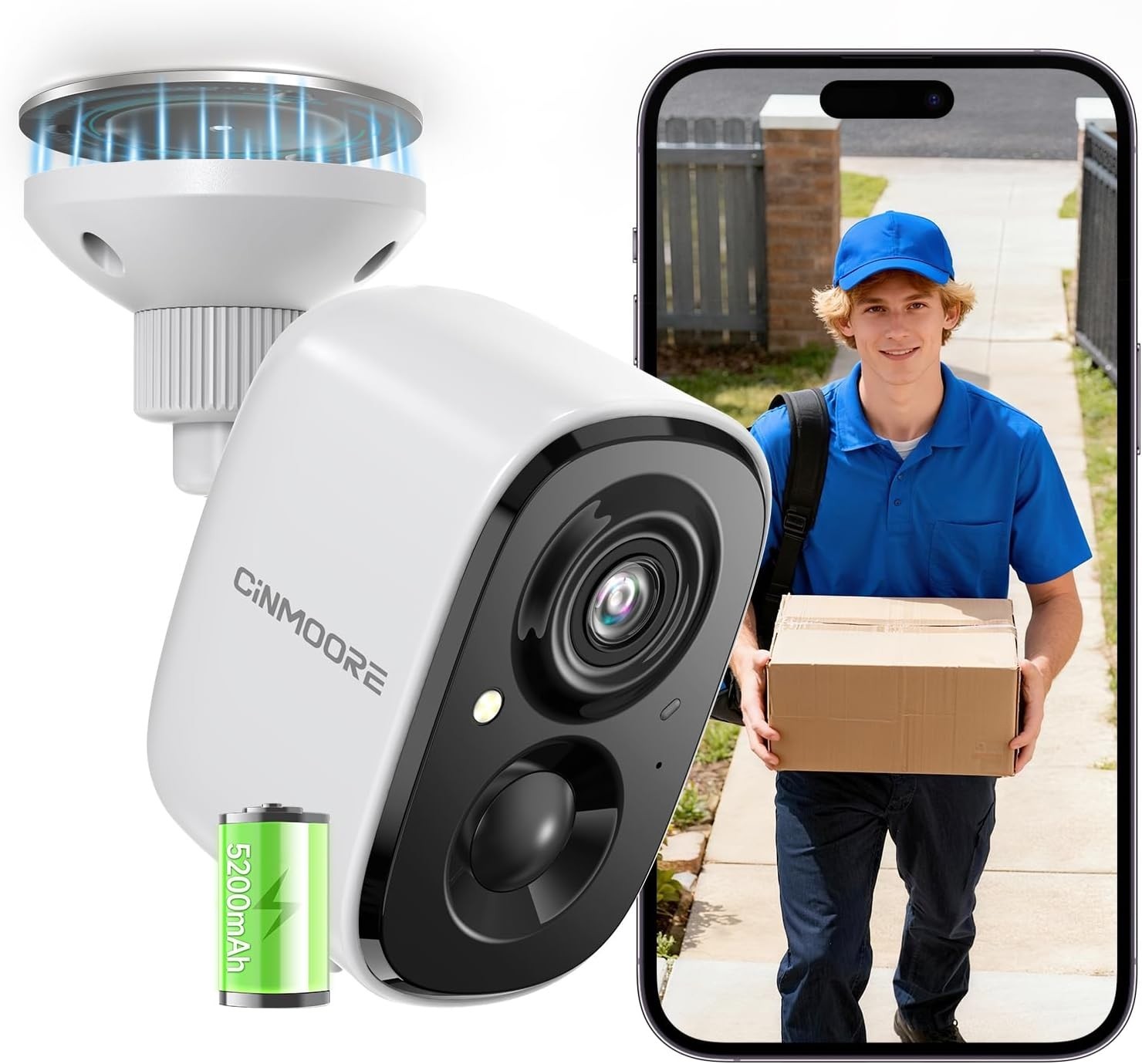 CINMOORE 2.5K Security Camera Wireless Outdoor, Battery Powered Indoor Camera