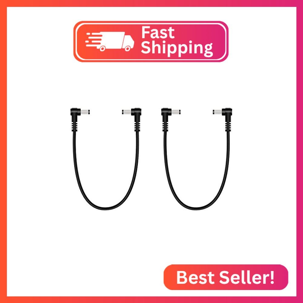2-Pack 1ft 5.5mm x 2.1mm Male to Male DC Power Cable, 90 Degree Right Angle Plug