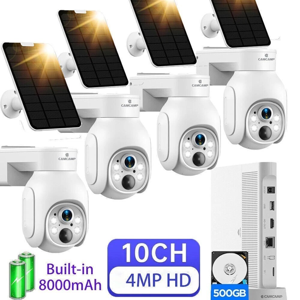 Solar Wireless Security Camera System 2K Outdoor Battery Power Home Surveillance