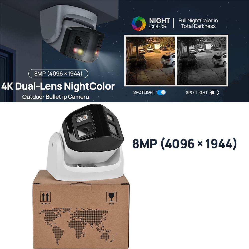 VIKYLIN 4K Full Color+IR POE Panoramic Camera Dual Lens Hybird Light MIC Speaker