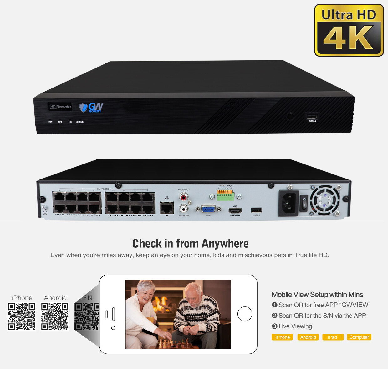 16 Channel 8MP 4K NVR 16 X 5MP 1920P PoE IP Cam Dome Security Camera System 4TB