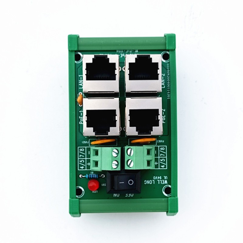 DIN Rail Mount 2 Ports Passive RJ45 PoE Power Over Ethernet Injector Module.