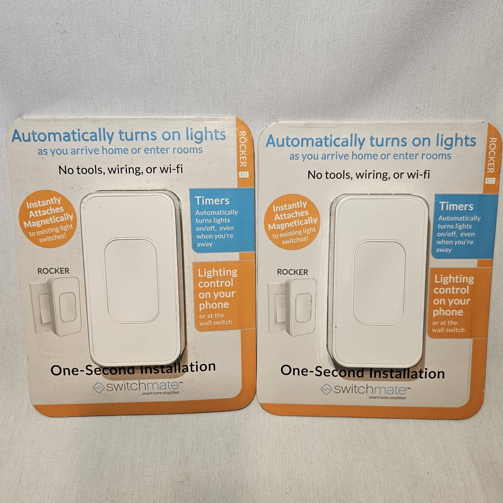 2-Switchmate RSM001W Snap-On Instant Smart Rocker Switches-Need 2AAA batteries