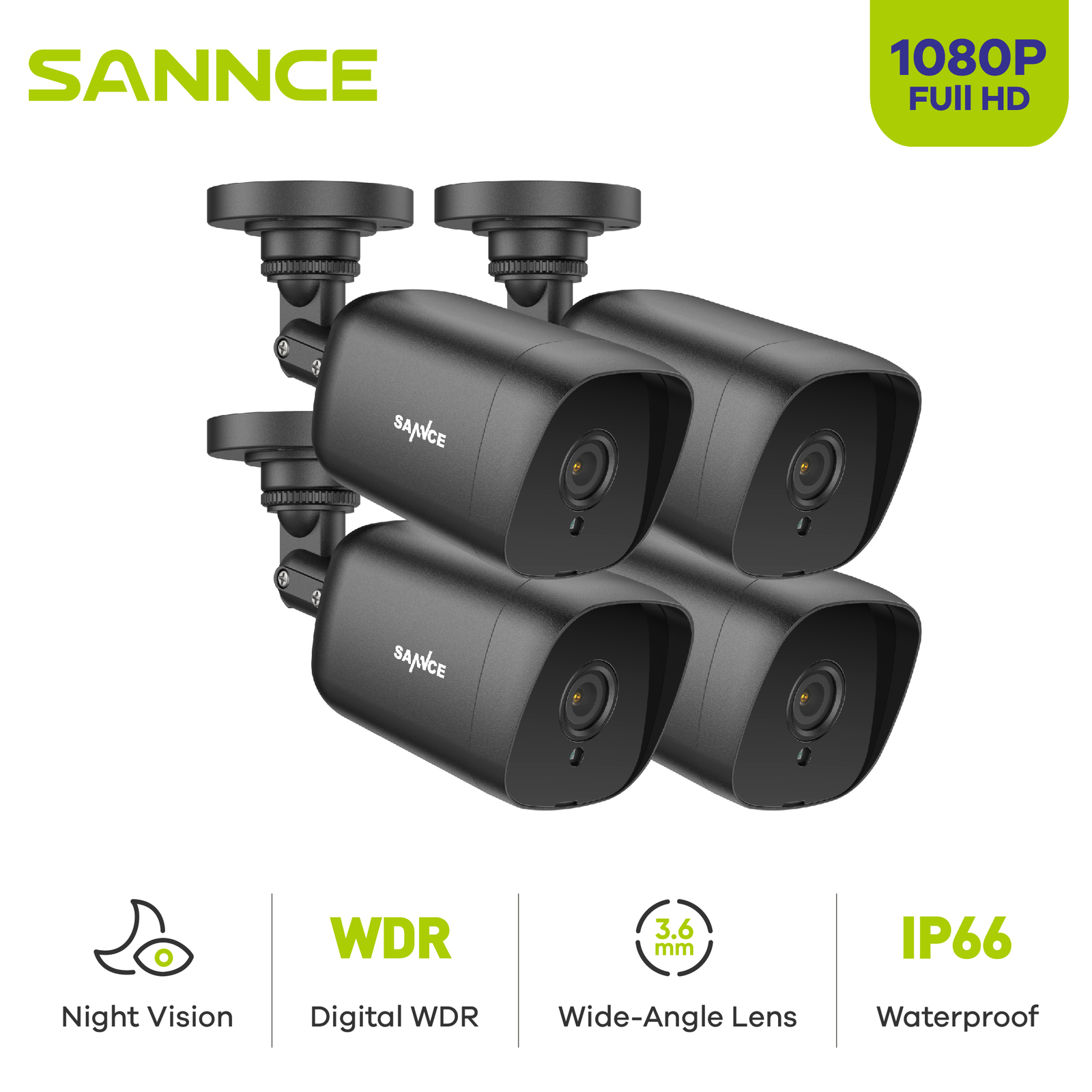 SANNCE 4/2/1 HD 1080P Security Camera 3000TVL CCTV EXIR Night Vision Outdoor TVI