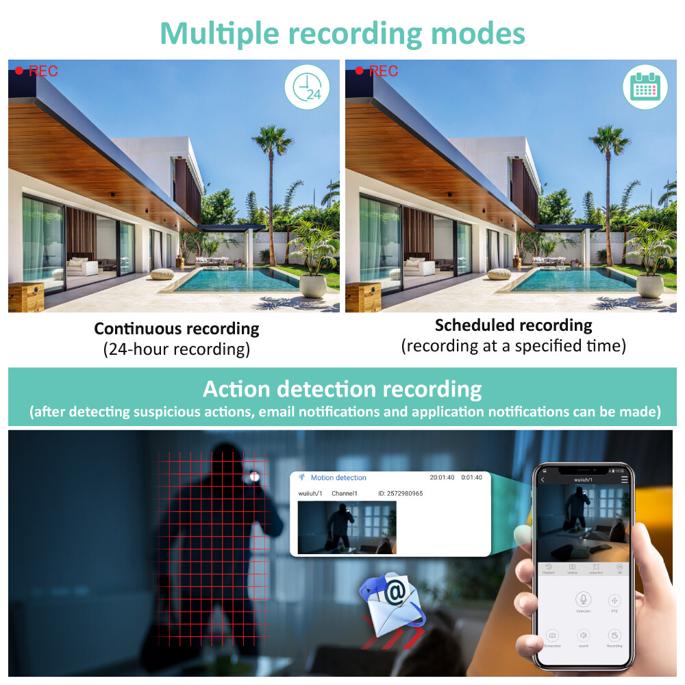 5MP 3K PTZ Motion Detection Camera System 10CH NVR WiFi Outdoor Real Time Alert