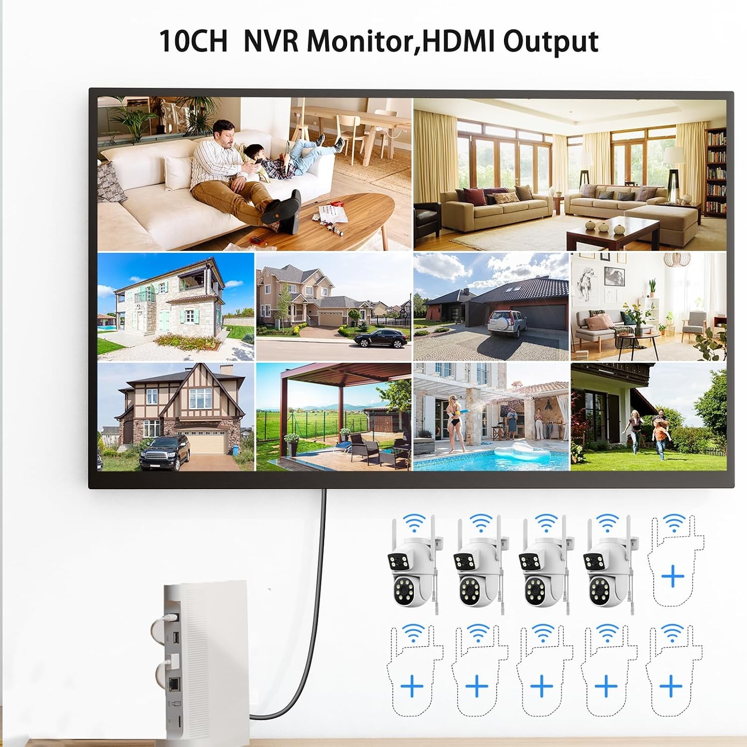 Dual Lens Wireless CCTV System Outdoor 4MP Security Camera WiFi with Hard Drive
