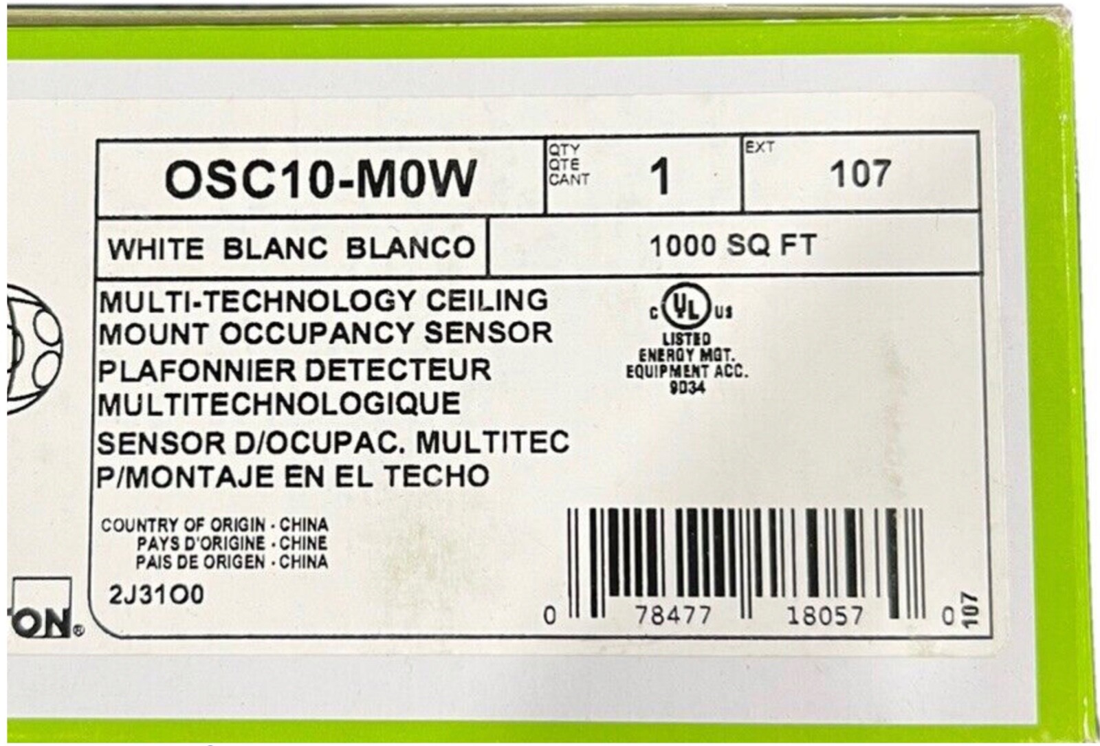 Leviton Osc10-M0w Occupancy Sensor,Ceiling,1000Sq Ft,White