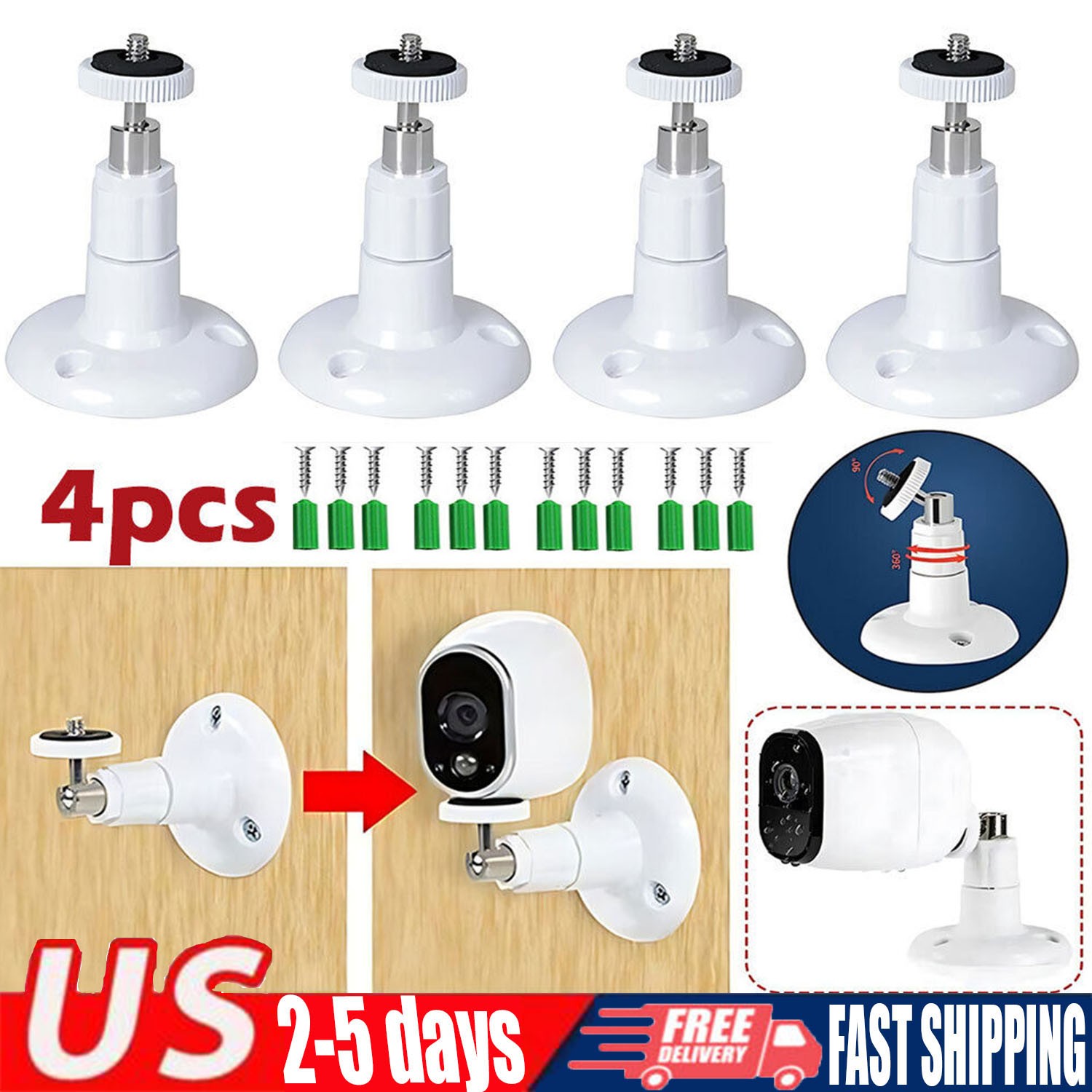 2/4PK Security Wall Mount for Arlo Pro 2 3 4 Pro Light Camera Indoor Outdoor Cam