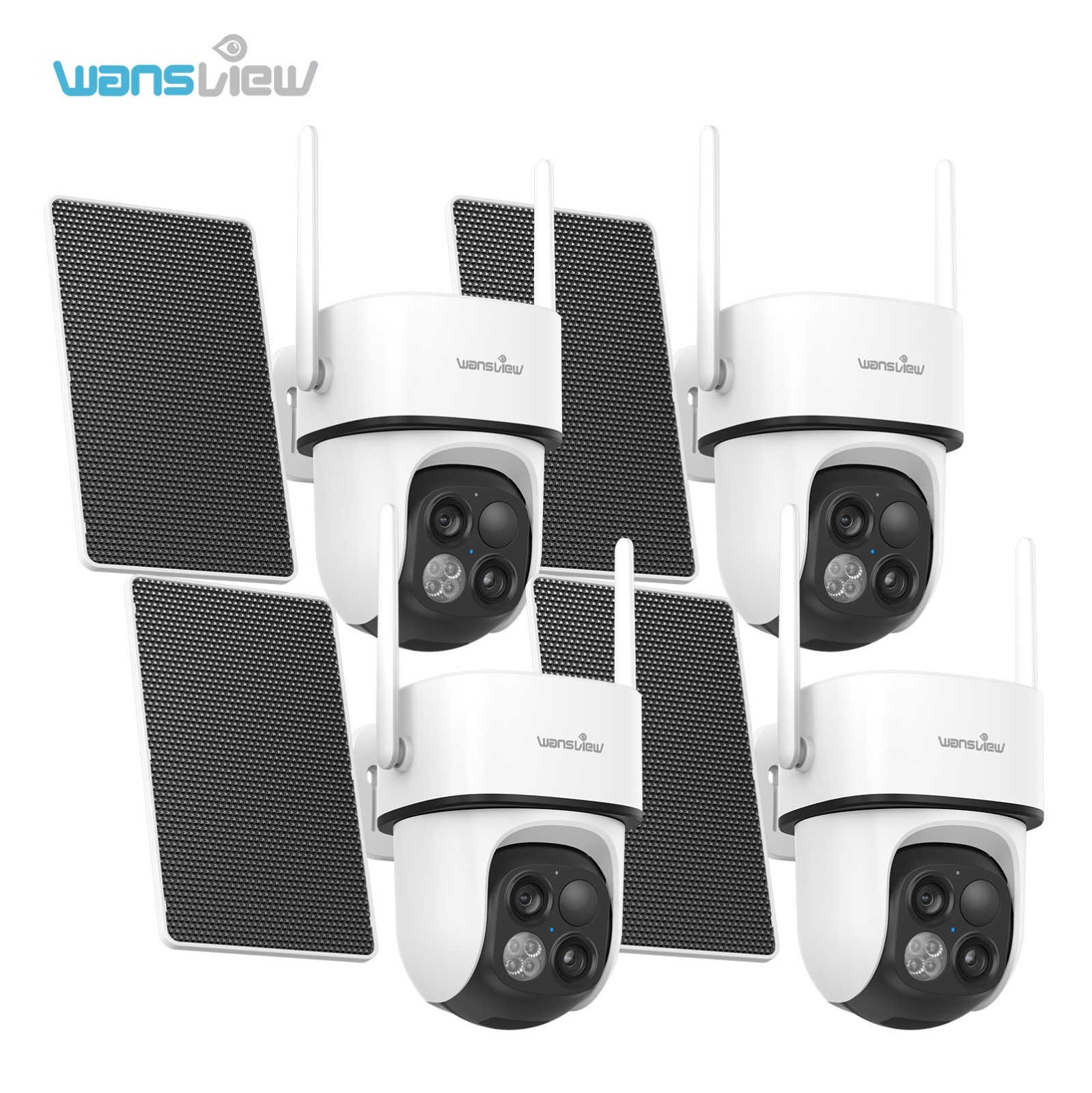 4Pack Wansview Dual Cam 2K Solar Security Camera WiFi Wireless Outdoor 360° PTZ