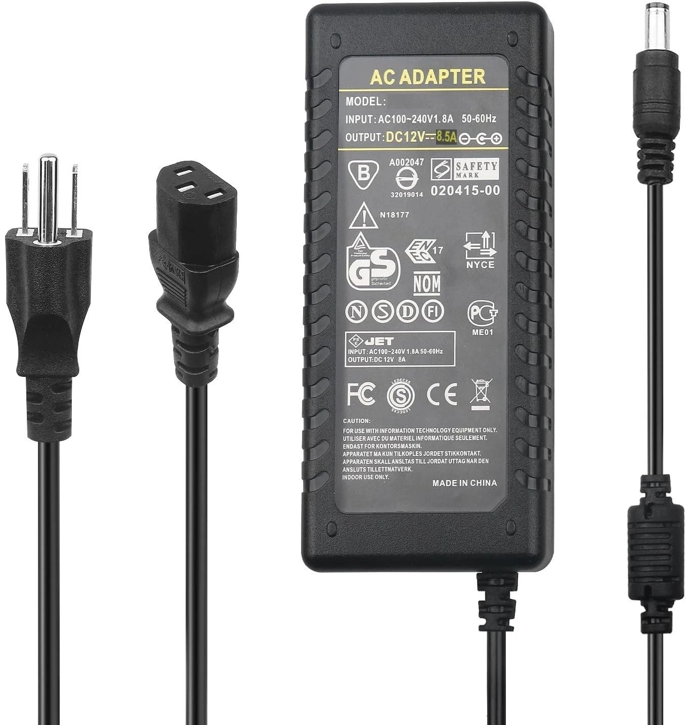12V 8.5A 102W Power Supply Adapter – AC-DC Adapter 100-240V 50 60HZ