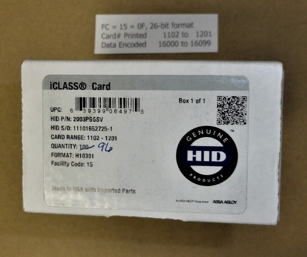 HID iCLASS Smart Card 2000PGGMN Format H10301, 13.56 MHz, New, Free Shipping 26B