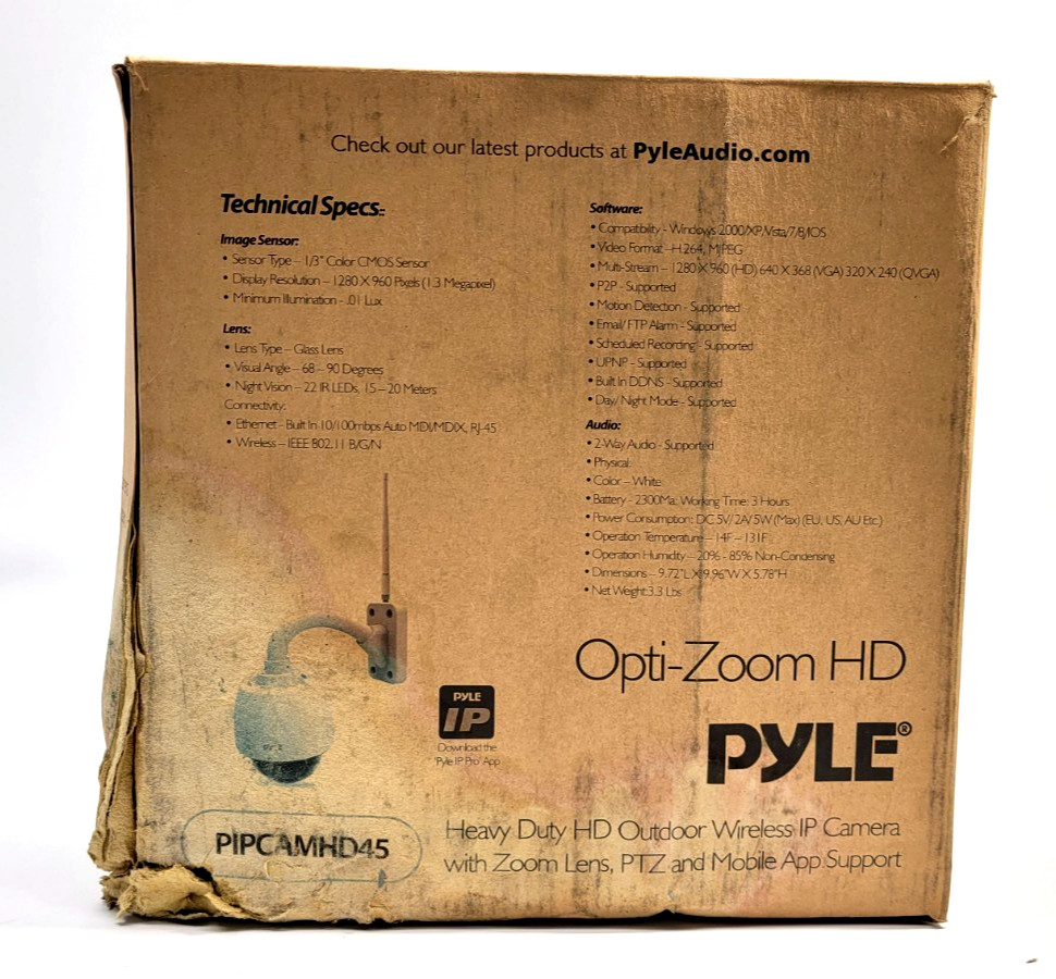 New Open-Box Pyle PIPCAMHD45 960p HD Outdoor WiFi IP Security Camera PTZ 4x Zoom