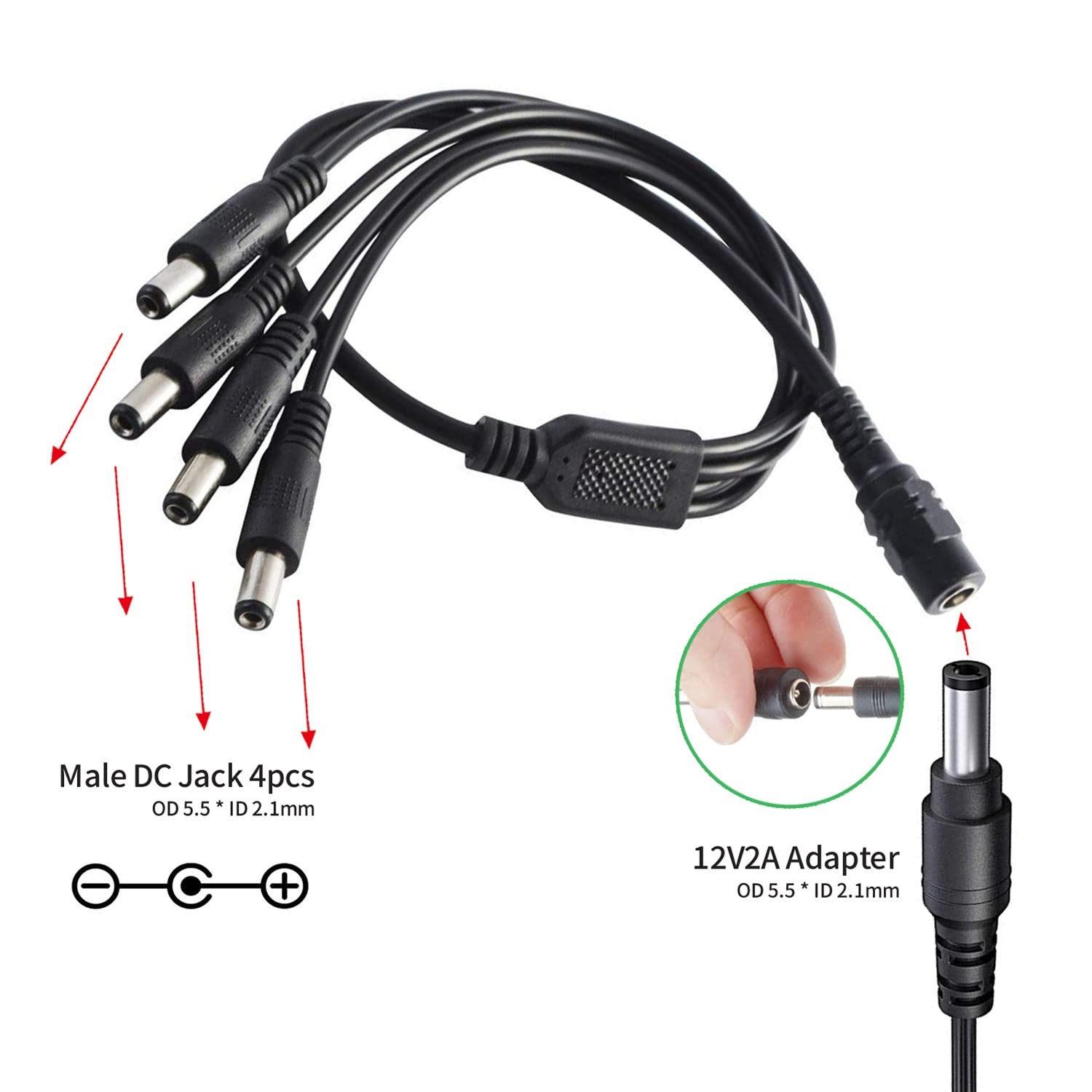 12V 2A Security Camera Power Supply, 1-Pack + Splitter, Black