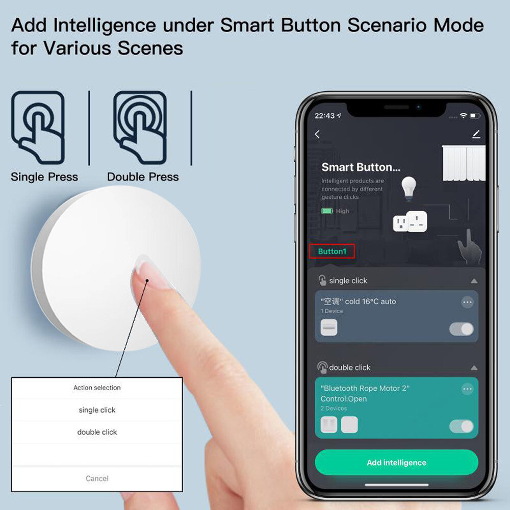 1Pcs Tuya ZigBee Smart Button Scene Switch Wireless Remote On Off Key Controller