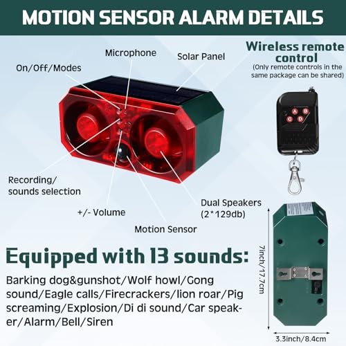 Solar Outdoor Motion Sensor Alarm with Stake – Animal Deterrent – 4 Pcs