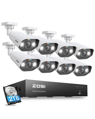 ZOSI 8CH/16CH 4K 8MP POE Security Camera System H.265+ AI Detect Audio 4TB HDD