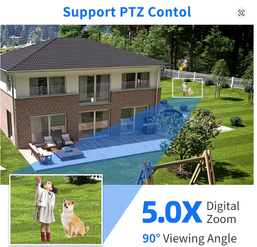 Hiseeu 8MP 4K PTZ Wifi Camera 5x Digital Zoom Ai Human Detect Auto Tracking ONVI