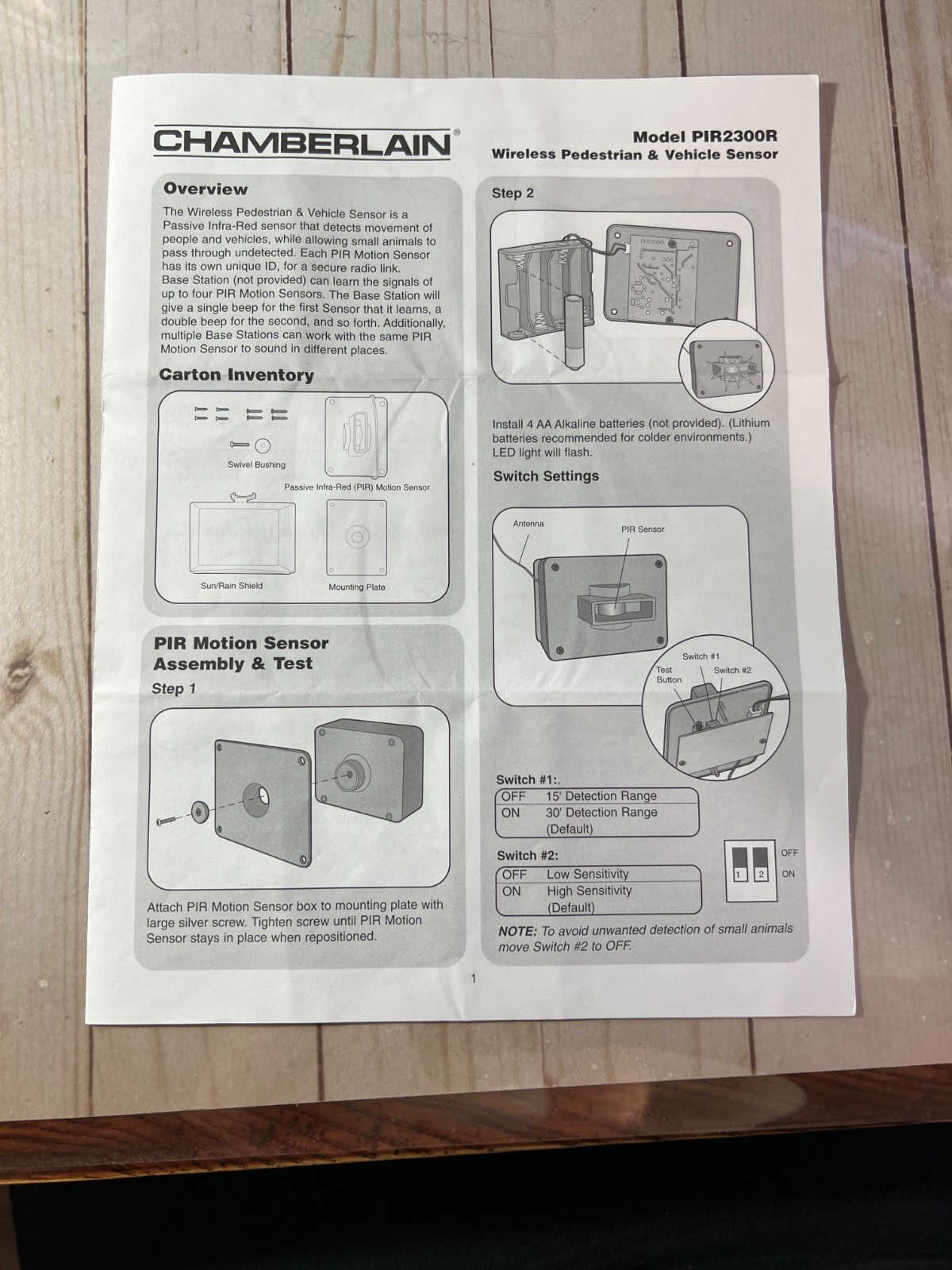 Chamberlain Wireless Pedestrian & Vehicle Sensor PIR2300R Open Box