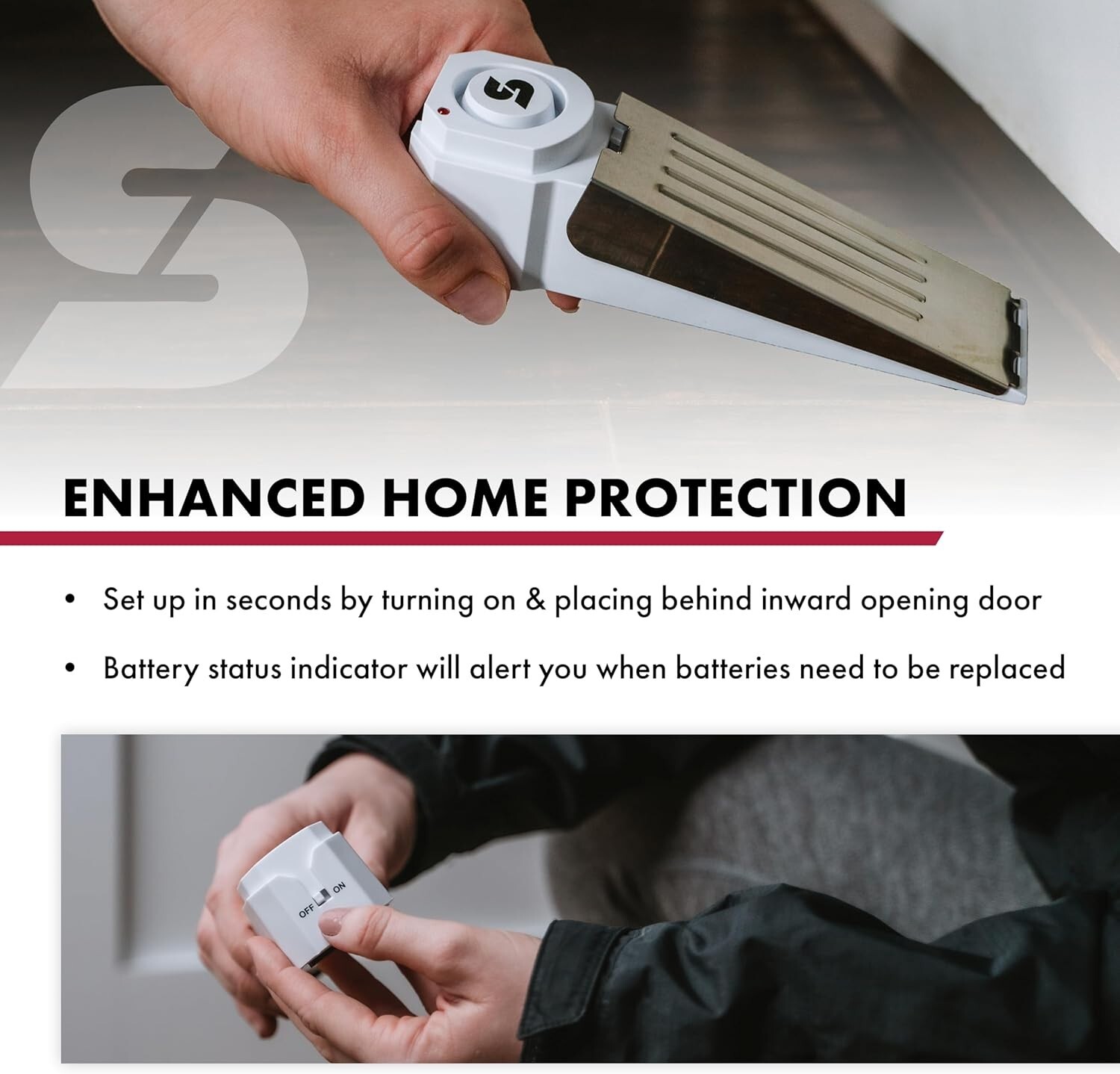 SABRE Wedge Door Stop Security Alarm with 120 dB Siren – Home + Travel Security