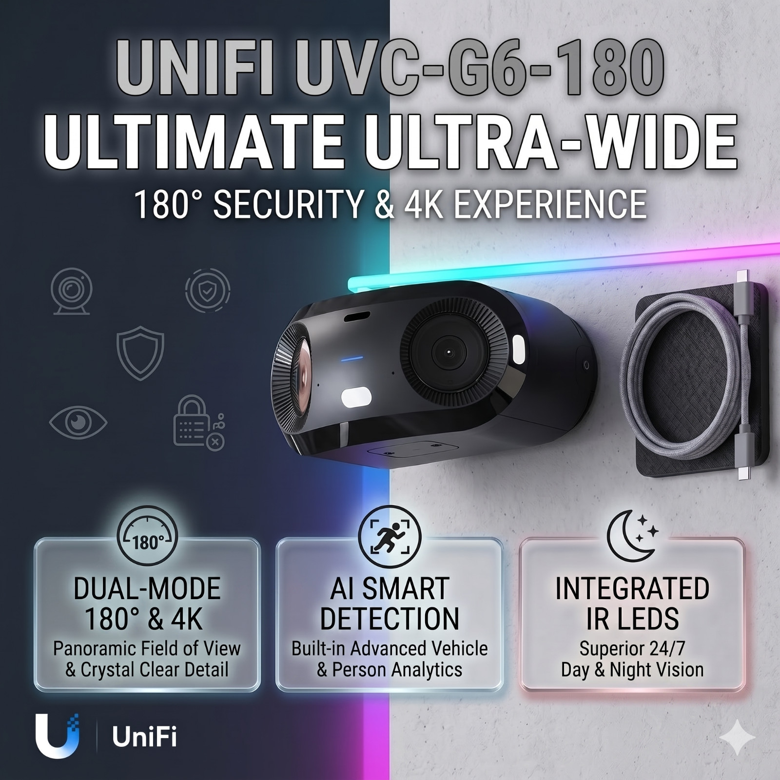 Ubiquiti UniFi Protect G6 180 Camera UVC-G6-180 16MP 180° PoE+ AI 4K Dual Sensor