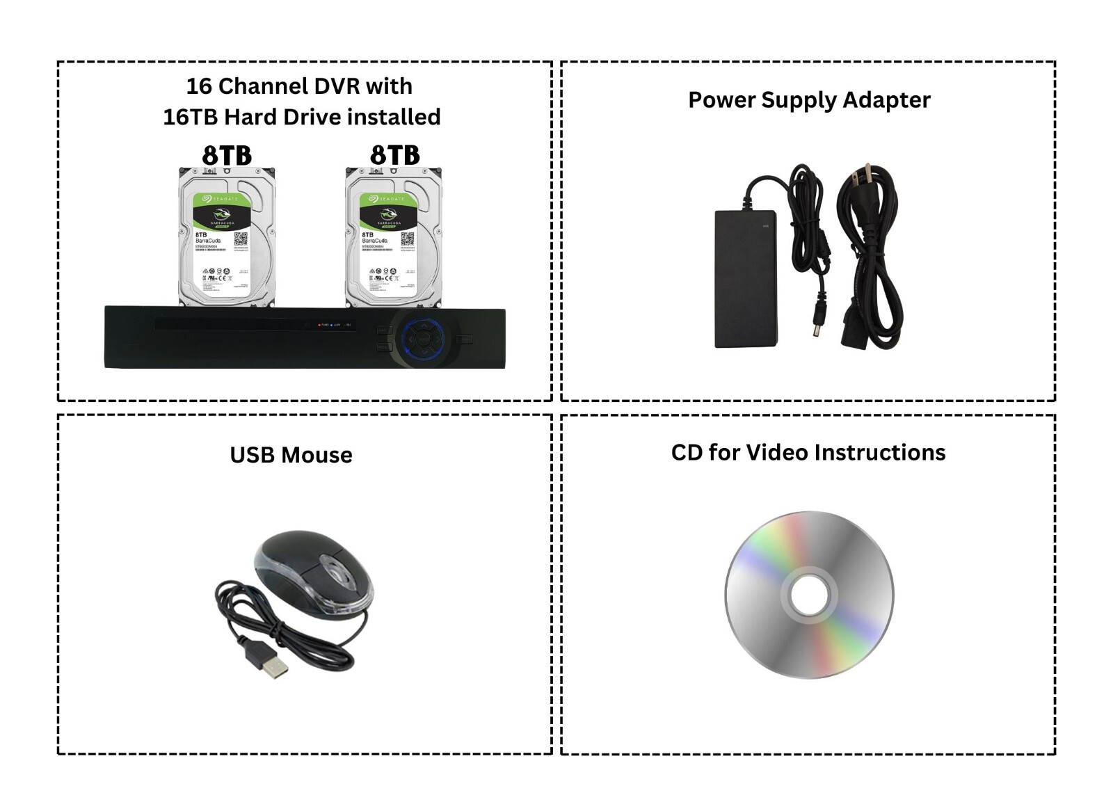 16 Channel h265 Security DVR with 16TB Hard Drive for AHD TVI CVI Analog Cameras