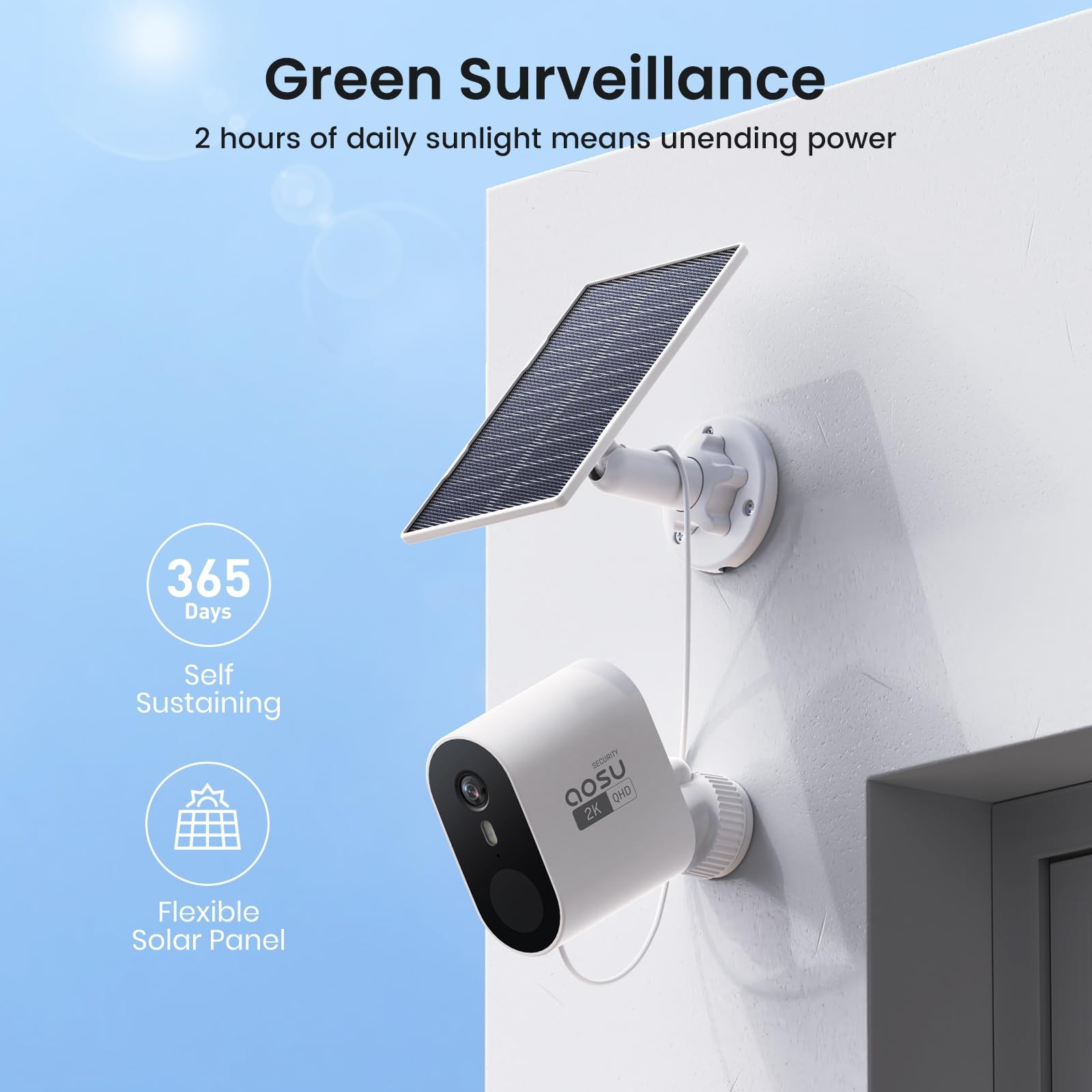 aosu Solar Security Cameras Wireless Outdoor, 2-Cam Kit, 2K QHD Home 2 PACK