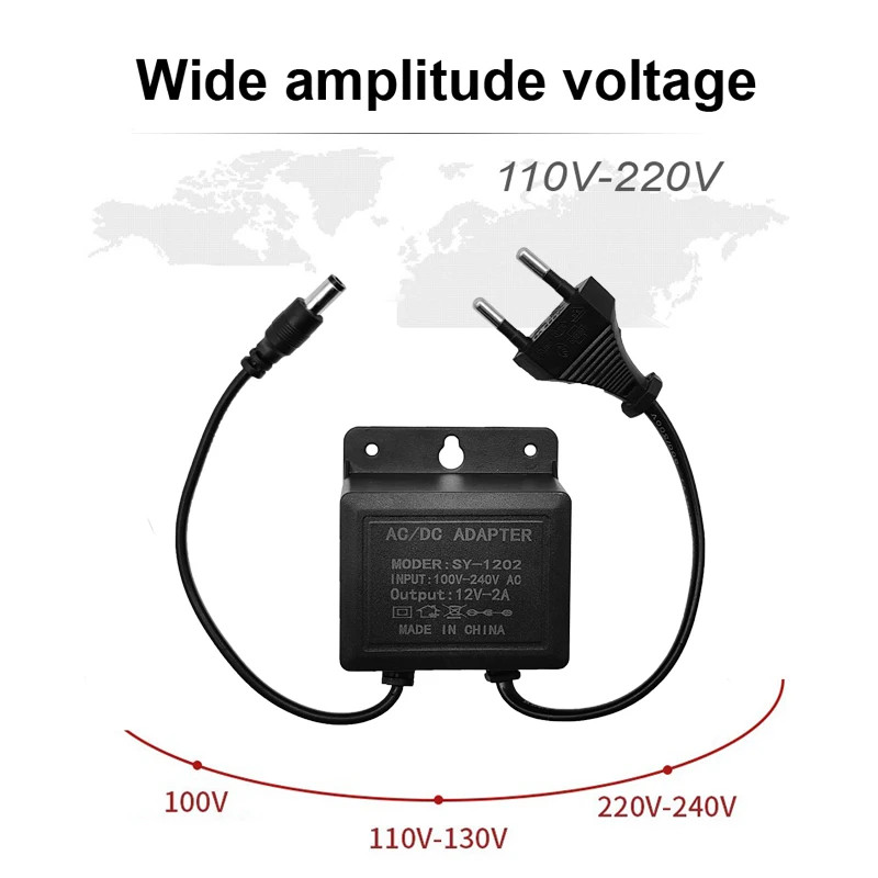 2Pcs DC12V 2A EU Plug Power Adapter Waterproof Black for CCTV Security Surveilla