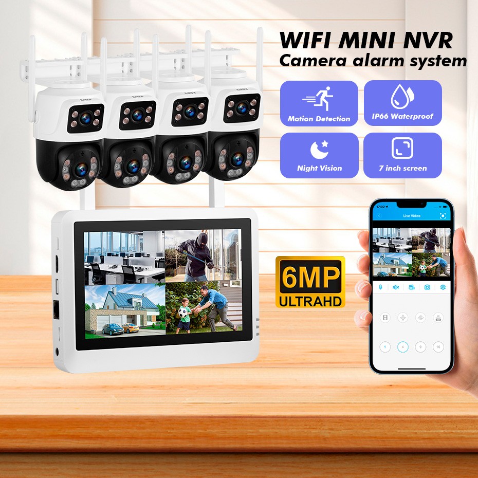 7″ Built-in Screen Wireless NVR Kit H.265+ WiFi Cameras Infrared Night Vision