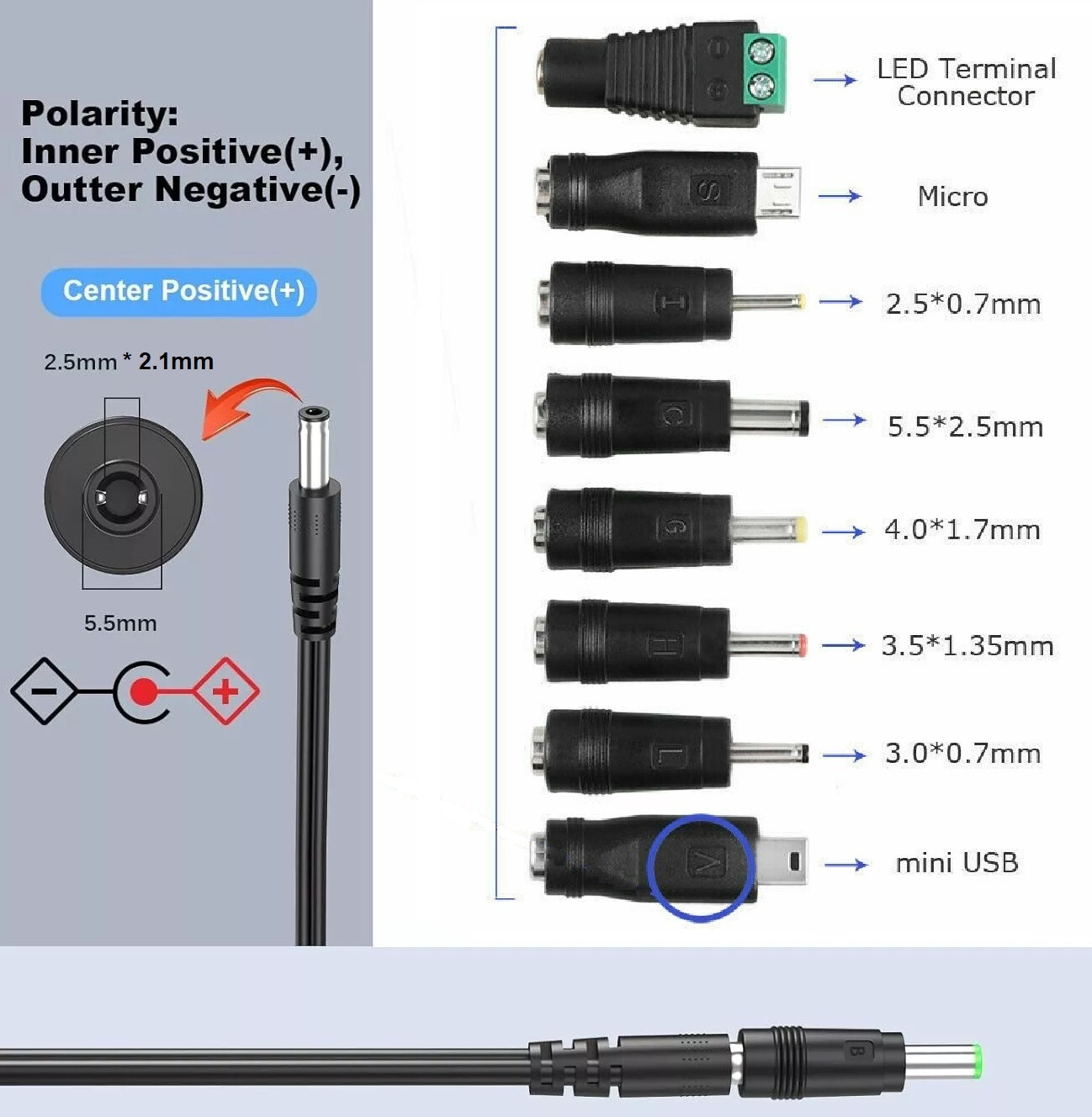 9-24V 3A 72W Supply AC/DC Adapter Power Adjustable Display Power Charger +8 Plug