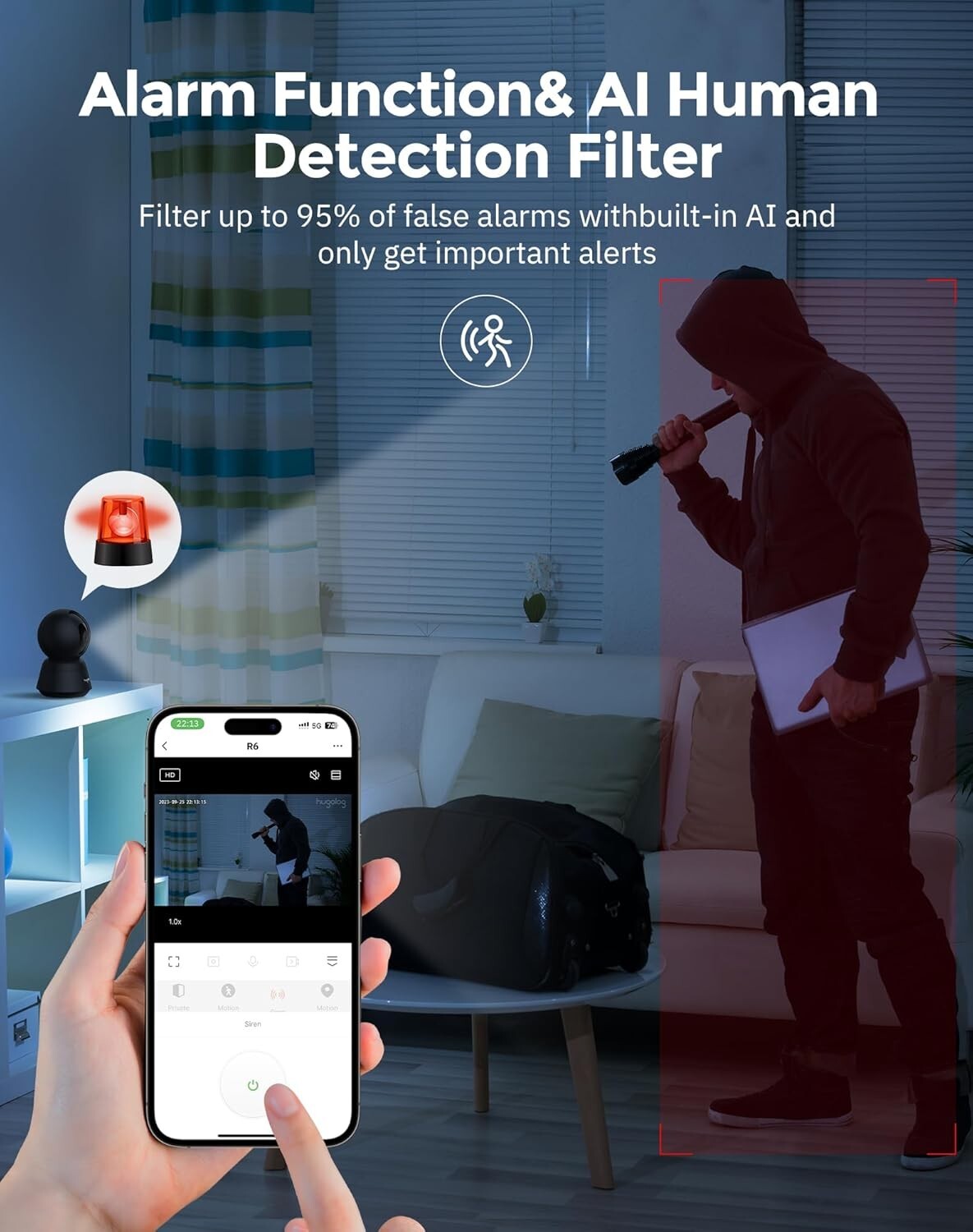 Hugolog 2K 3MP Indoor Pan/Tilt Security Camera with Auto-Focus,Ideal for Baby