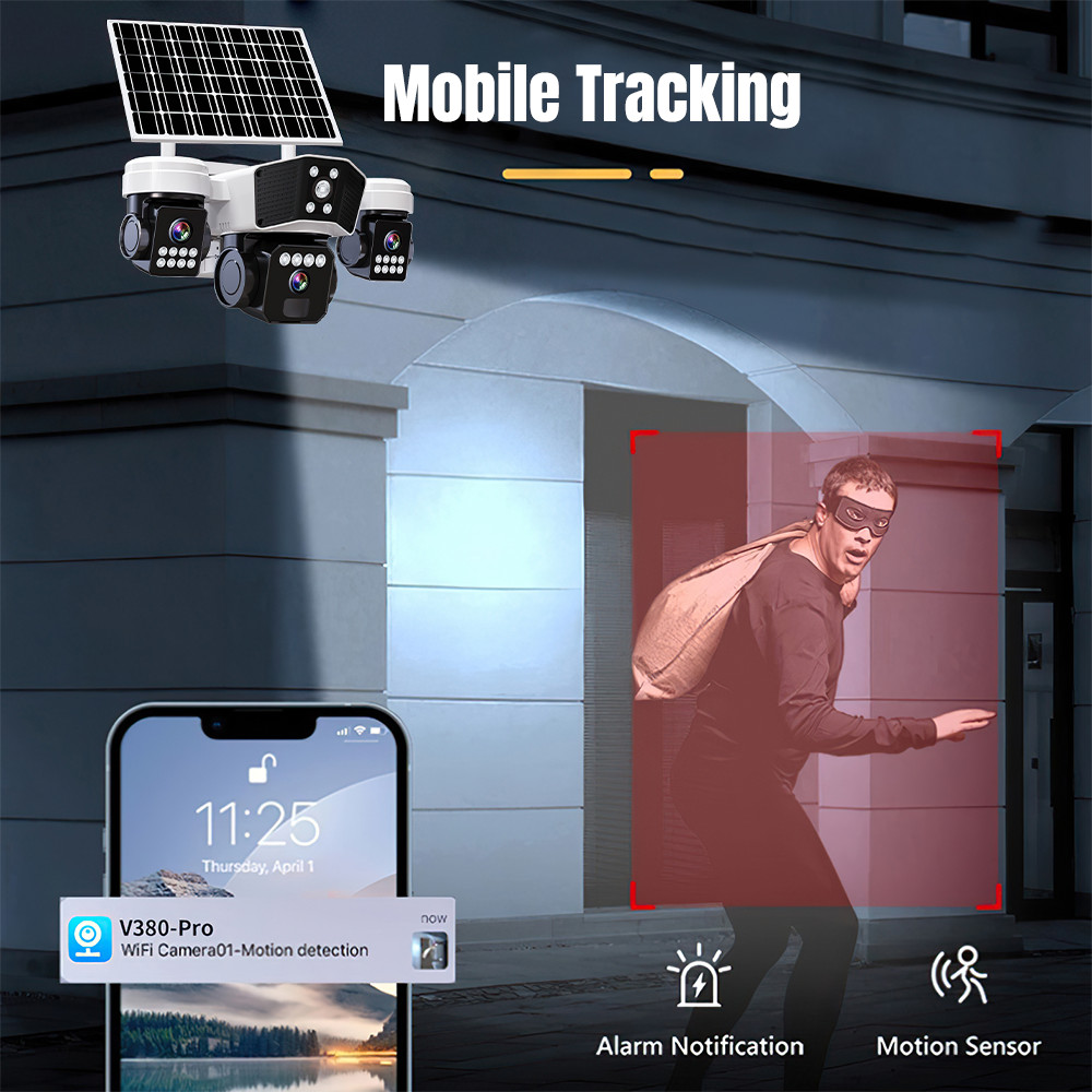 Solar Battery Powered WiFi Outdoor Security Camera Wireless Pan Tilt Home NEW