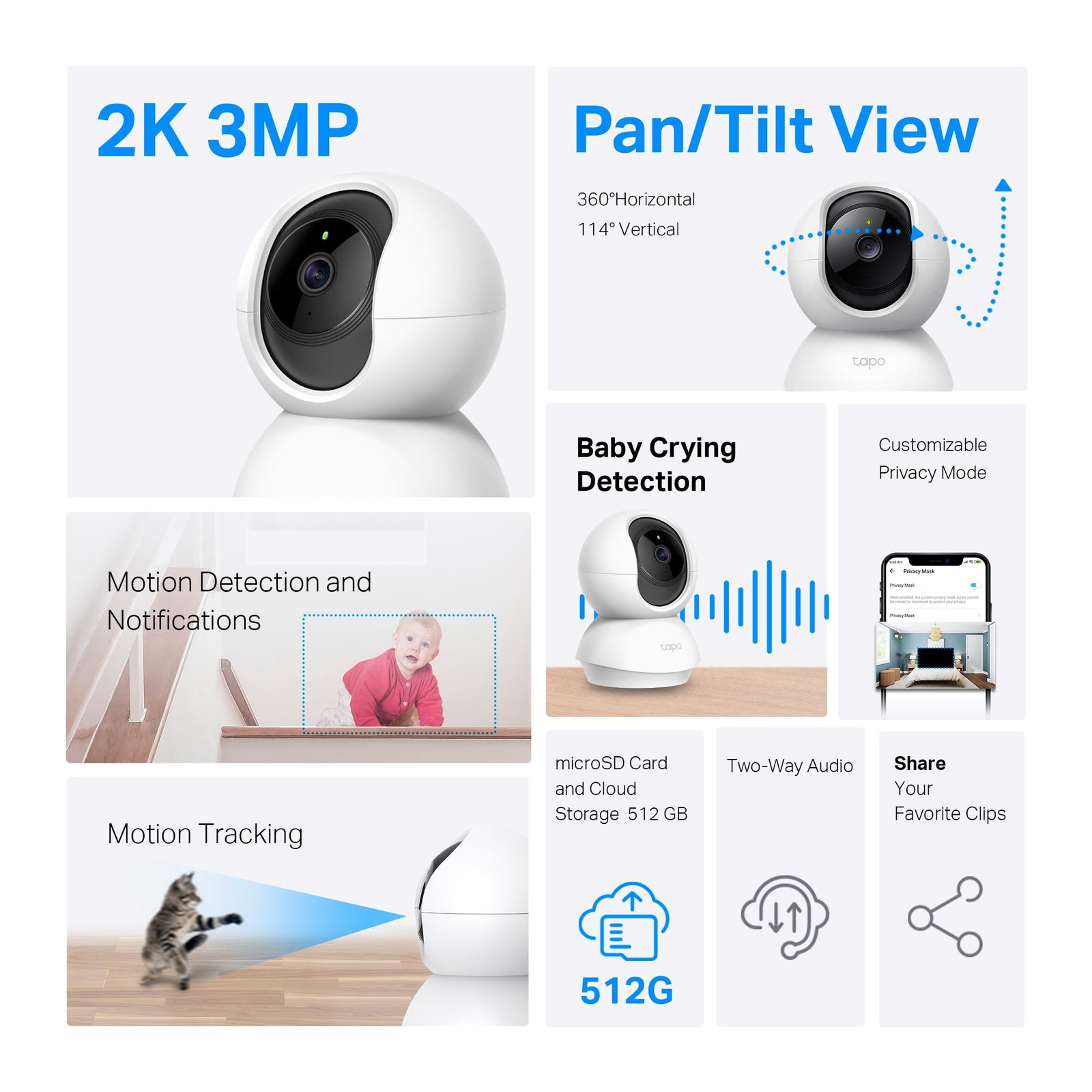 TP-Link Tapo 2K Pan/Tilt Security Camera for Baby Monitor Dog Camera w/Motion…